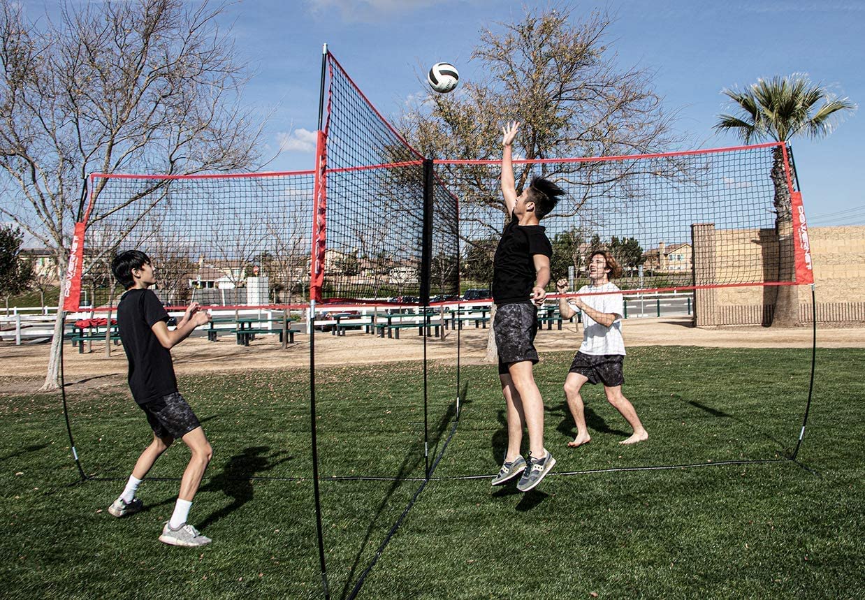 PowerNet Four Square Volleyball Net Standalone Unit - Portable Outdoor Volleyball Net System for Backyard, Beach, Park & Camping Games - Perfect for Family Fun & Sports Training