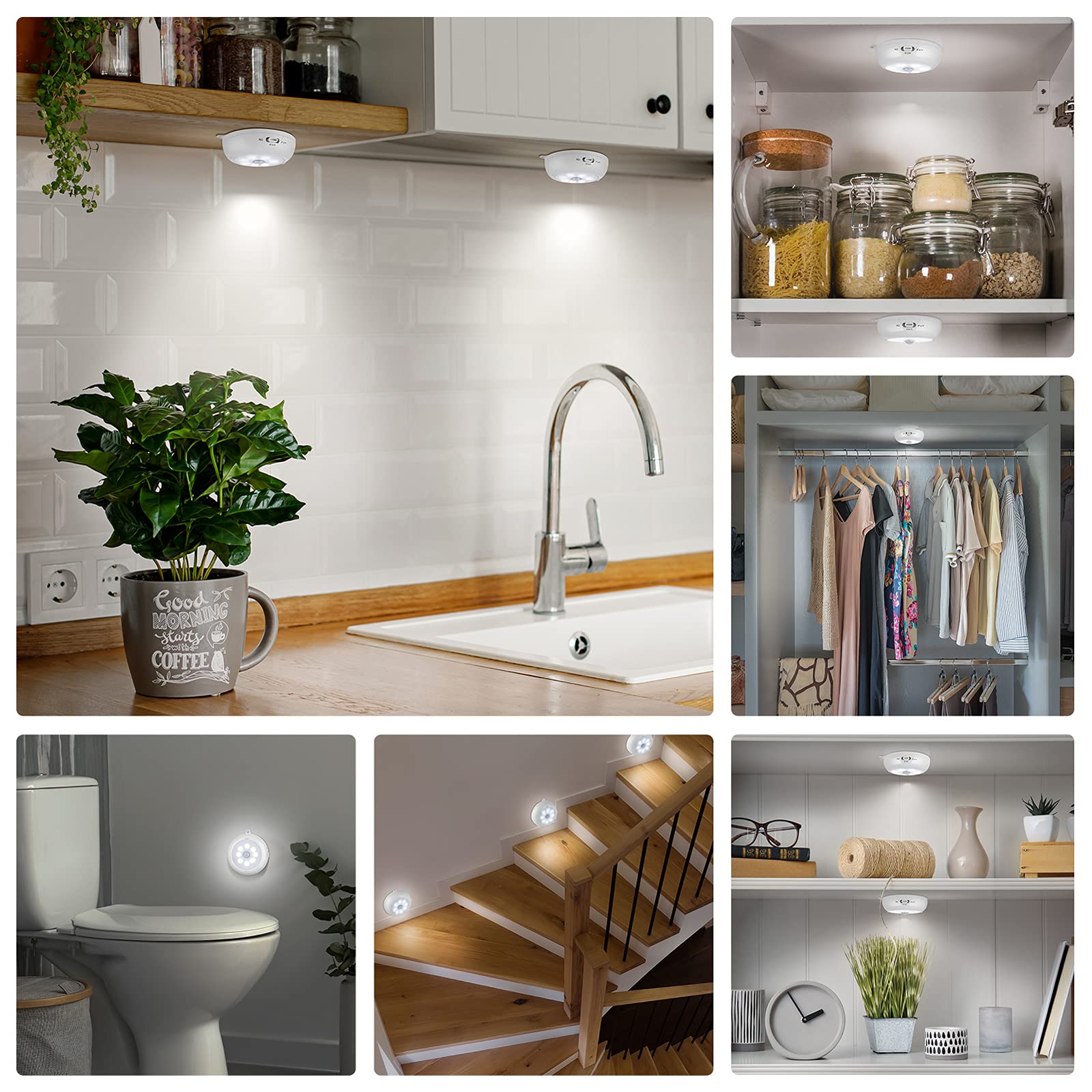 BLS AA Battery Powered Motion Sensor LED Light - 3 Pack Wireless Puck Lights for Under Cabinet, Closet, Hallway, Stairway, Basement & Kitchen | Indoor Stick-On Lighting Solution for Home & Office Use