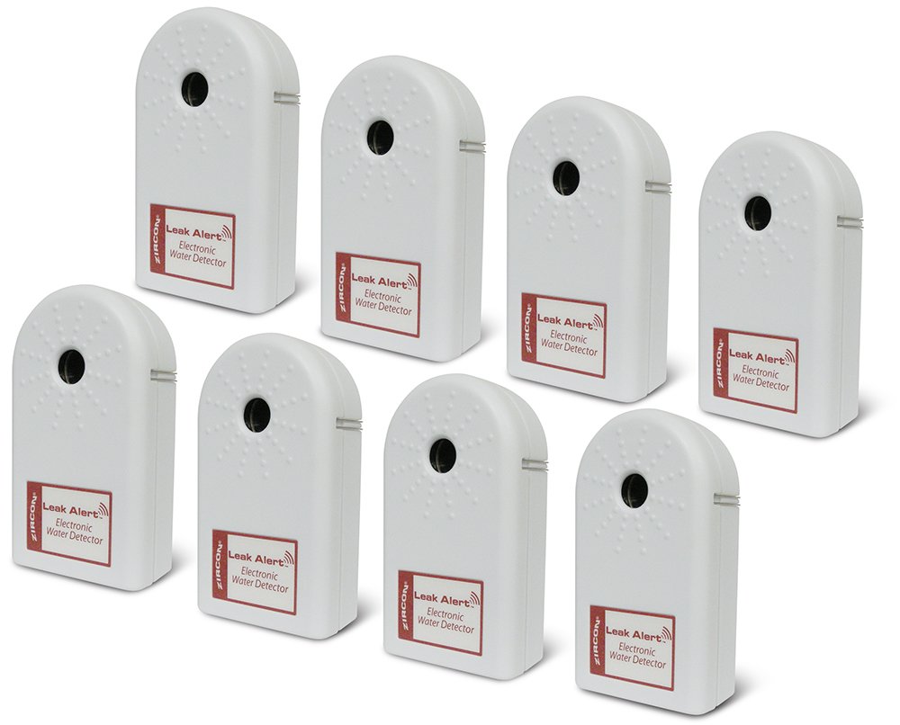 Zircon Contractor Pack - 8-Pack Electronic Water Leak Detectors with Leak Alert (Batteries Not Included, White) | Ideal for Home, Basement & Plumbing Protection