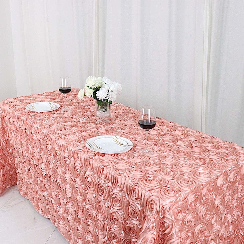 90x132 Inch Satin Ribbon Roses Rectangle Tablecloth - Elegant Dining Table Cover for Weddings, Parties & Home Decor