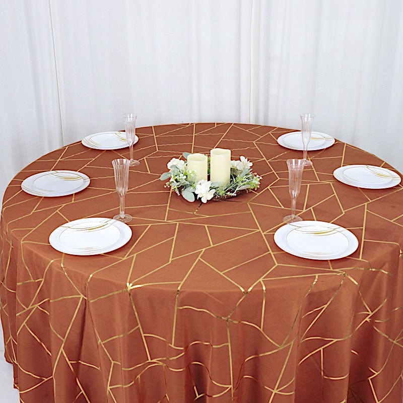 120 Polyester Round Tablecloth with Metallic Geometric Pattern - Elegant Dining Decor for Weddings, Parties & Home Events