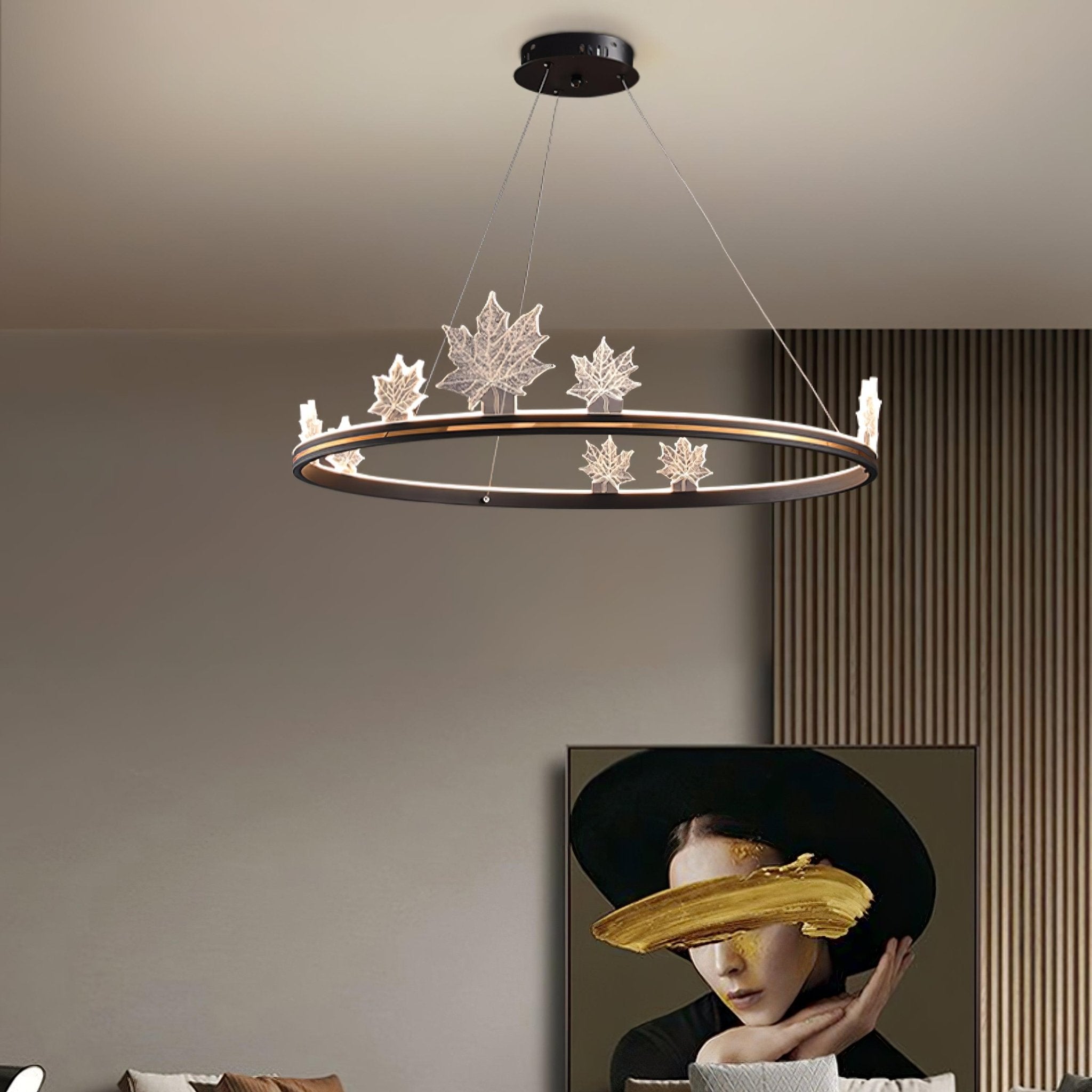 Elegant Ion Leaf Chandelier - Modern Crystal Ceiling Light Fixture for Dining Room, Living Room & Bedroom | Energy Efficient LED Lighting for Home Decor