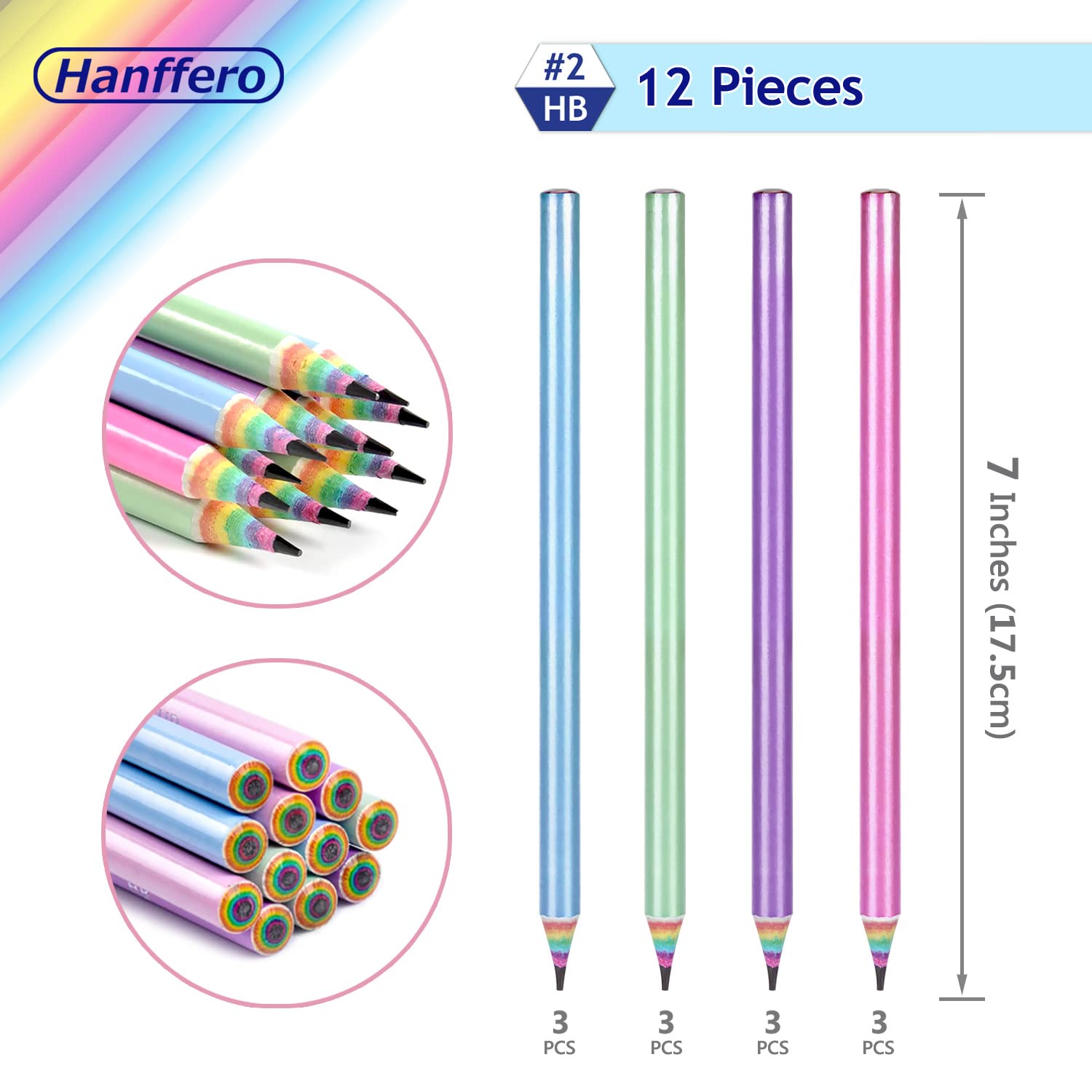 Premium Rainbow Colored Pencils #2 HB - 12 Pack Pre-Sharpened Recyclable Paper Pencils for Drawing, Writing, School & Office Use - Perfect for Art Projects, Note Taking & Gift Giving