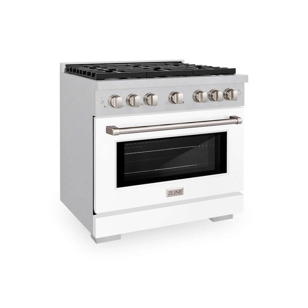 ZLINE 36-inch 5.2 cu. ft. Paramount Professional Gas Range - 6 Burner Cooktop & Convection Oven - Satin Stainless Steel with White Matte Door (SGRS WM 36) - Perfect for Home Chefs & Modern Kitchens