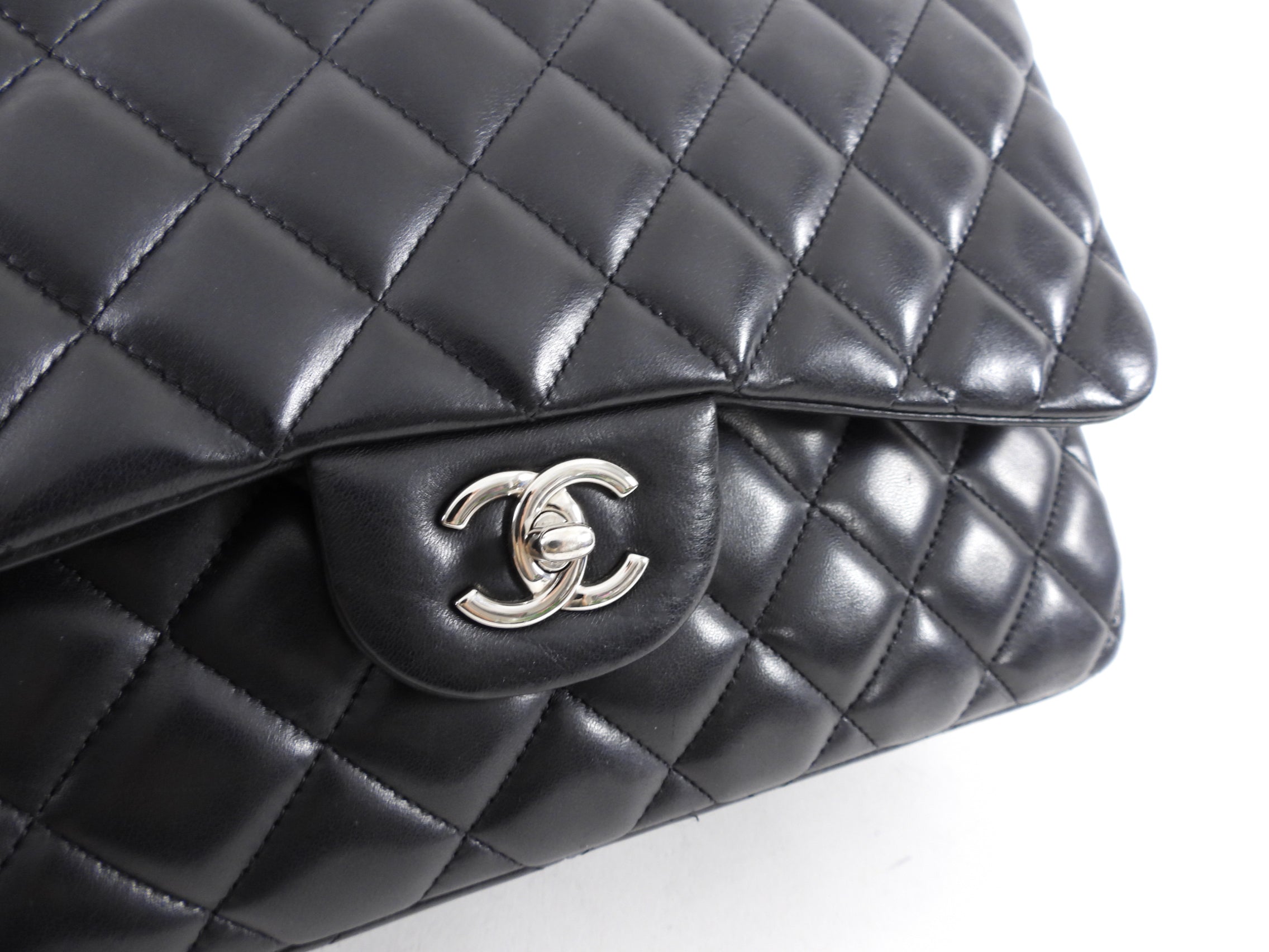 Chanel Black Lambskin Leather Jumbo Double Classic Flap Bag with Silver Hardware - Luxury Designer Handbag for Women, Perfect for Evening Events & Special Occasions