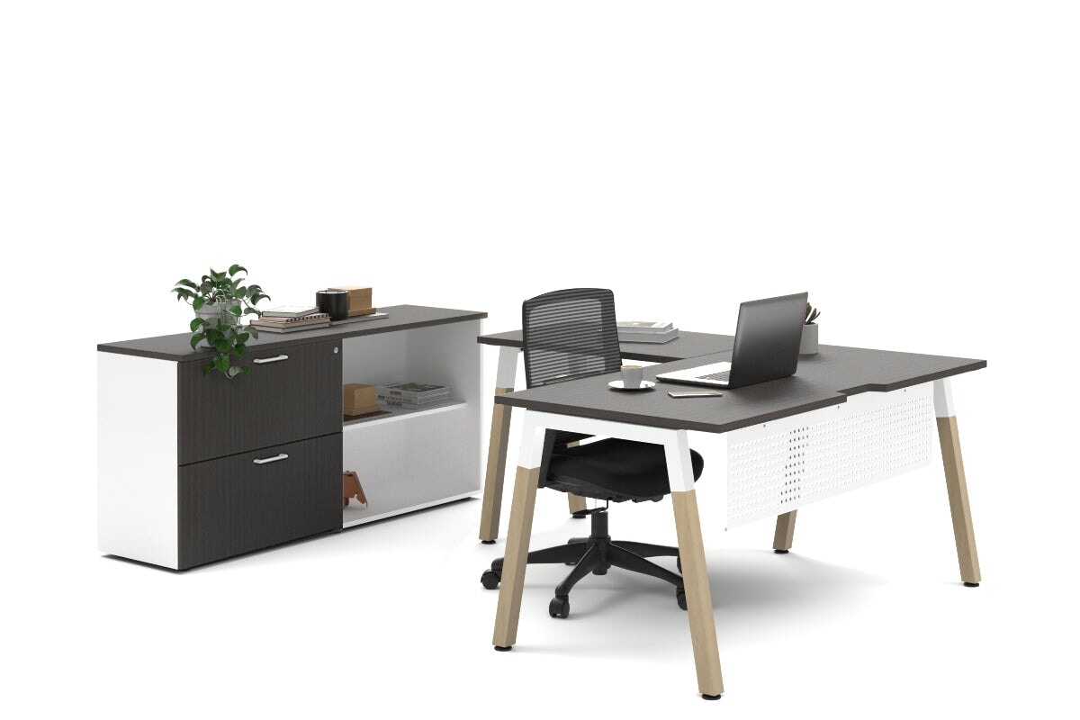 Premium L-Shaped Executive Desk with Quadro A Legs & White Cross Beam - 1800L x 1700W Wooden Office Desk for Home & Business Workspaces