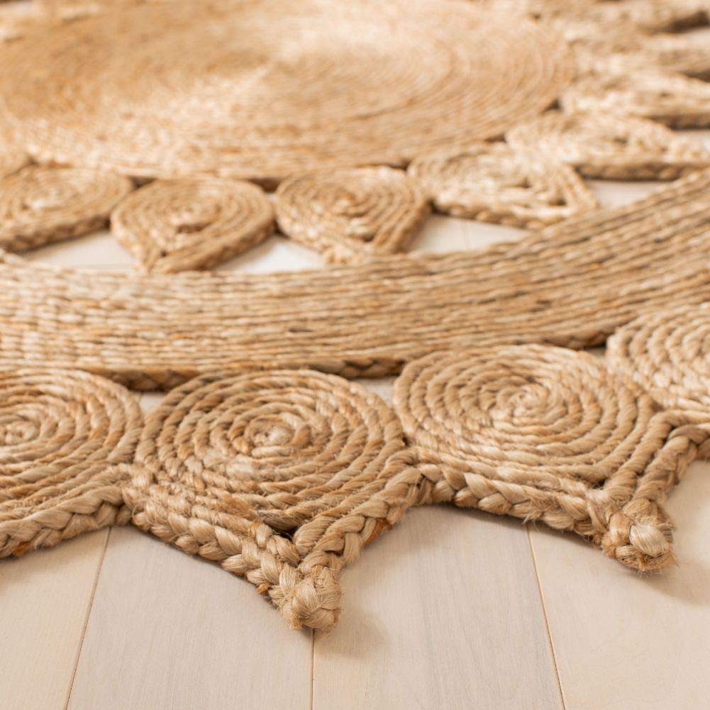 SAFAVIEH Handmade Natural Jute Area Rug - 9' Round Boho Chic Rug for Living Room, Bedroom & High Traffic Areas | Eco-Friendly Home Decor | Perfect for Farmhouse, Coastal & Bohemian Style Interiors (NFB246A)