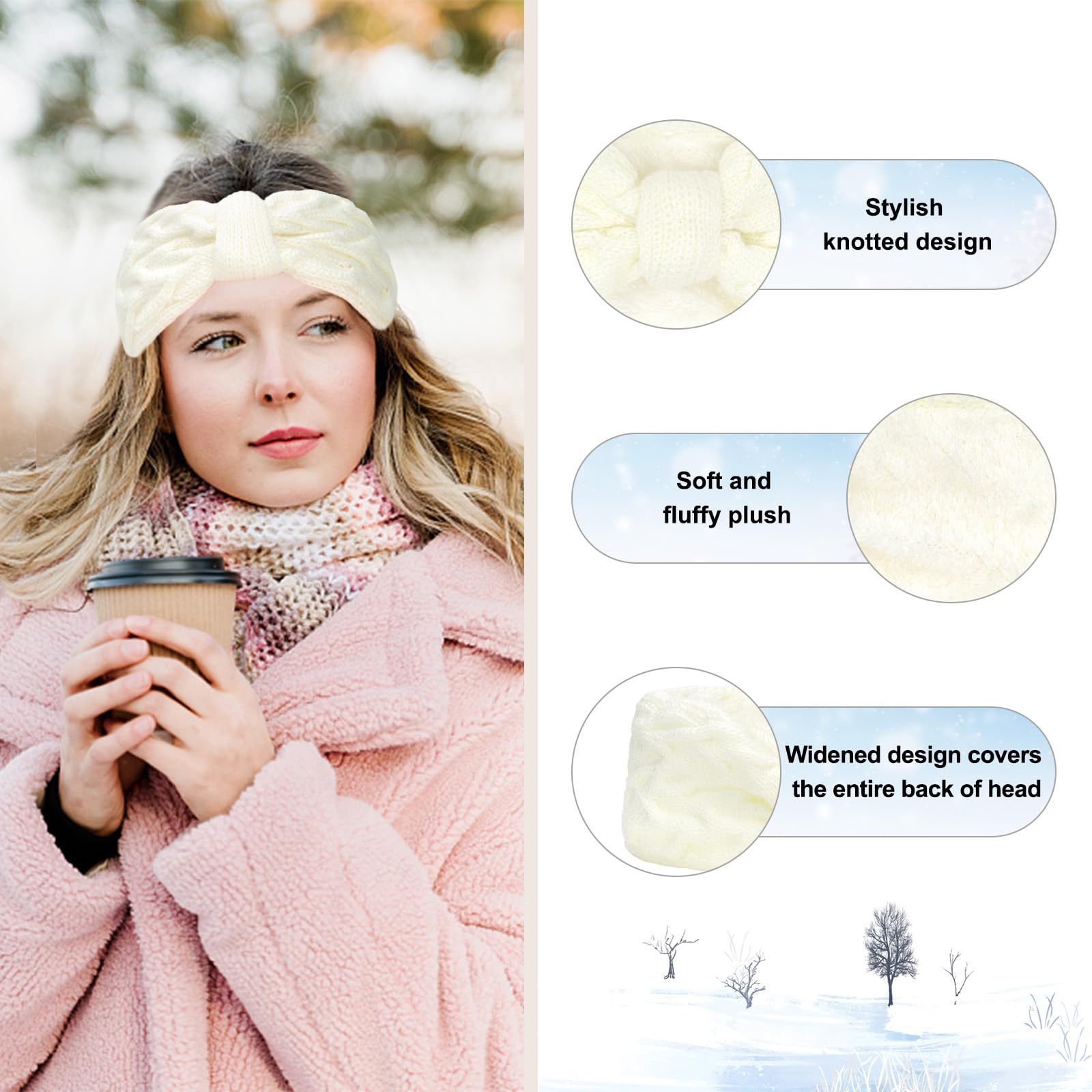 CAVETEE 2 Pack Winter Headbands for Women - Soft Crochet Ear Warmer Headbands with Lined Bandana, Stretchy Elastic for Cold Weather - Perfect for Outdoor Activities, Skiing, Snowboarding & Christmas Gifts