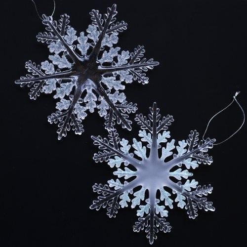 6 Pack Frosted White & Clear Acrylic Snowflake Christmas Tree Ornaments - Elegant Winter Decor for Holiday Trees, Windows, and Home Decoration