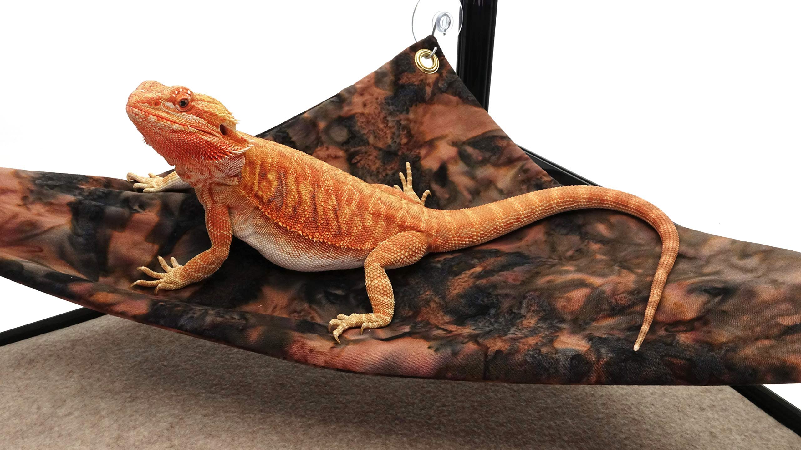 Premium Bearded Dragon Hammock - Soft Brown Maroon Batik Fabric with Strong Suction Cups - Reptile Lounge & Climbing Perch for Lizards - Perfect for Terrariums, Enclosures & Pet Habitat Decor