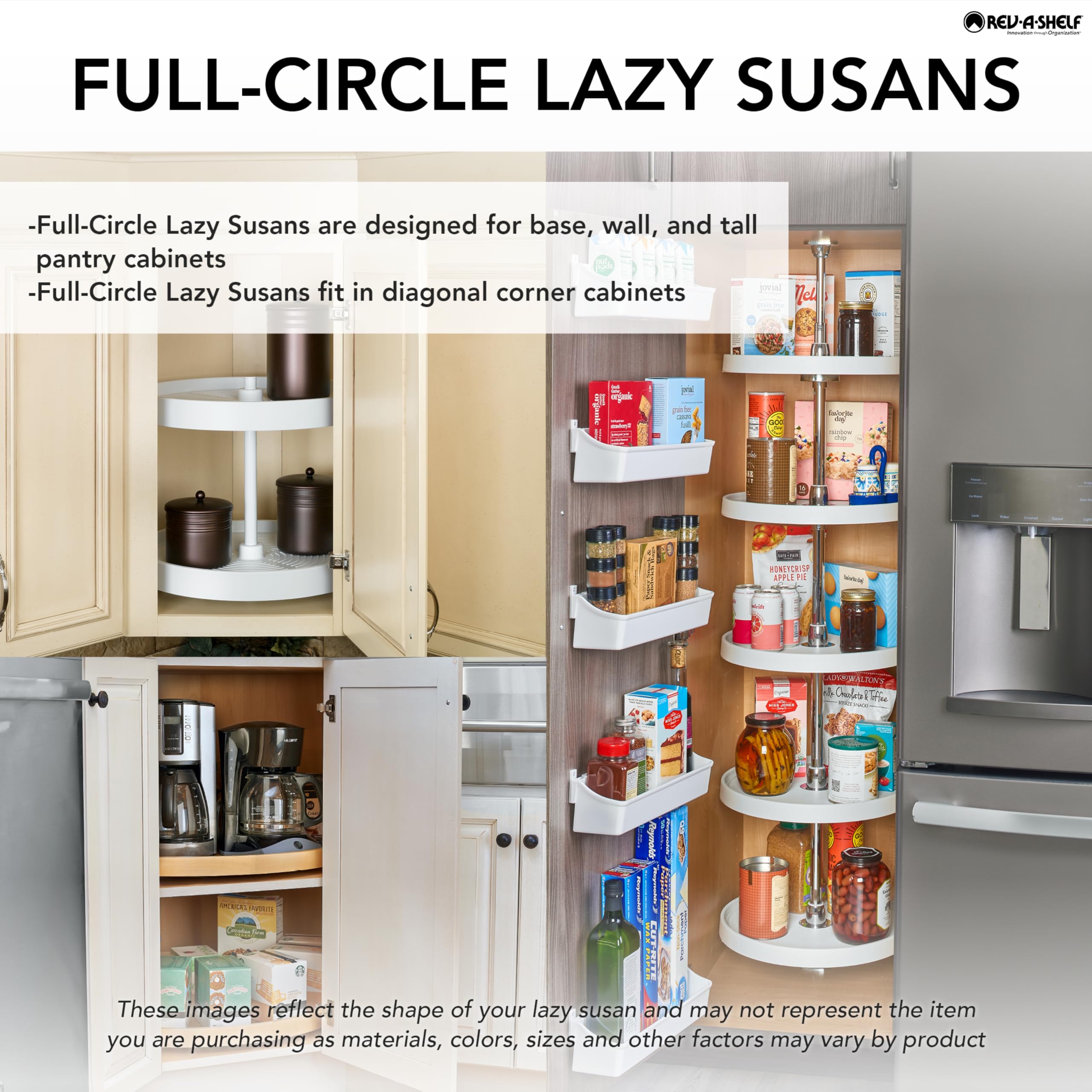 REV-A-SHELF Polymer Full-Circle 5-Shelf Lazy Susan Turntable Organizer for Tall Pantry Cabinets - Perfect for Kitchen Storage, Spice Racks, and Pantry Organization