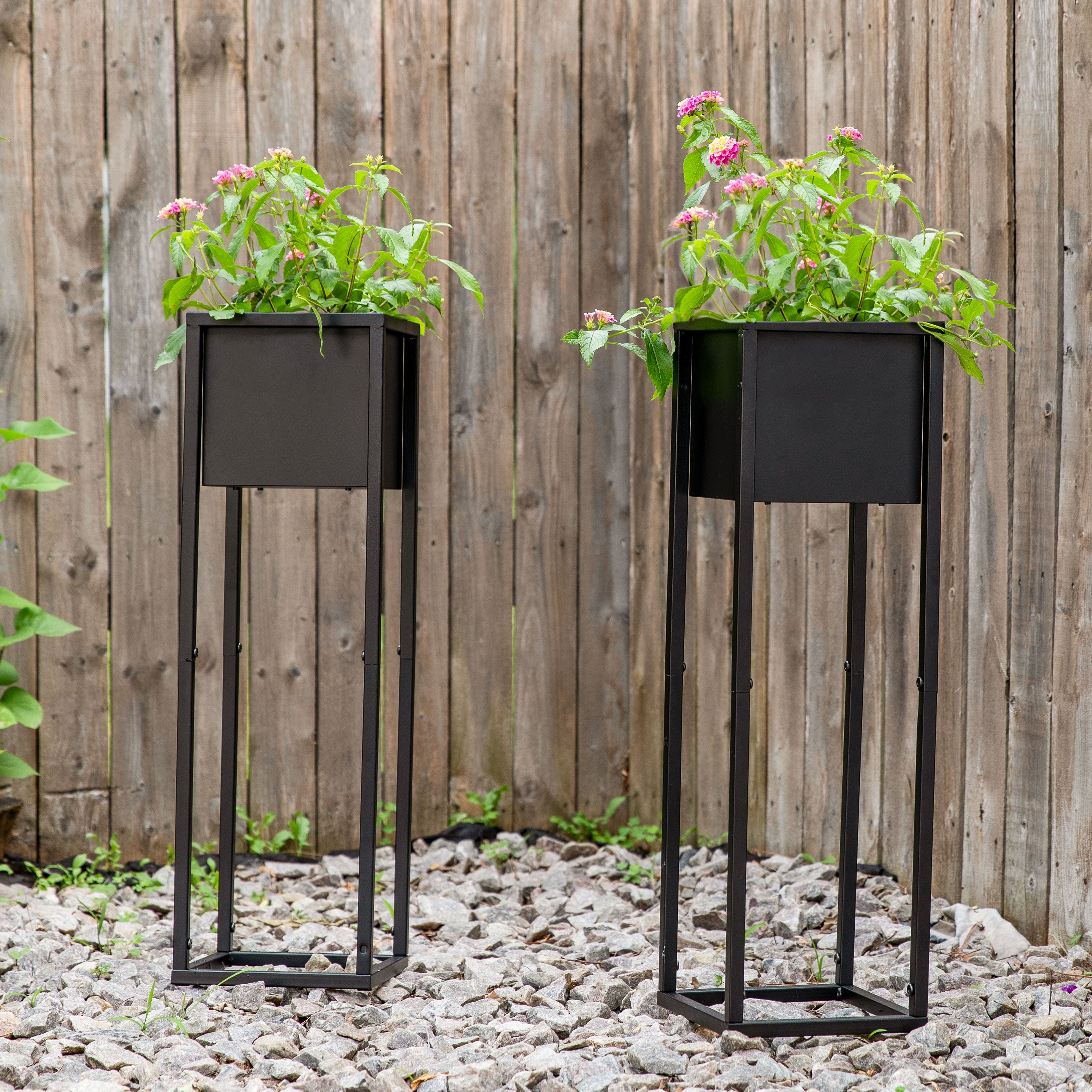 Modern Metal Planter Boxes with Legs - Set of 2, Indoor/Outdoor Garden Planters for Patio, Balcony & Home Decor - Rust-Resistant & Durable Design