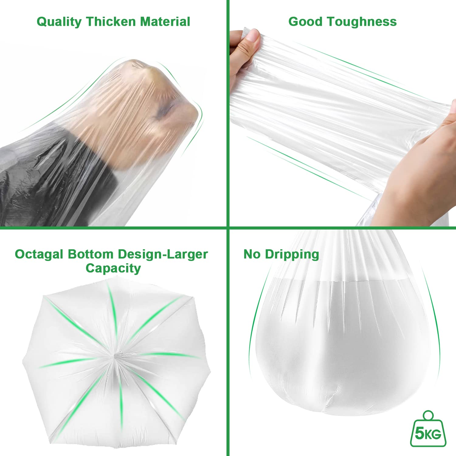 Waikas 4 Gallon Small Trash Bags - 100 Count White Plastic Garbage Bags for Bathroom, Bedroom, Living Room & Car Mini Trash Cans | Perfect for Office, Kitchen, RV & Travel Use