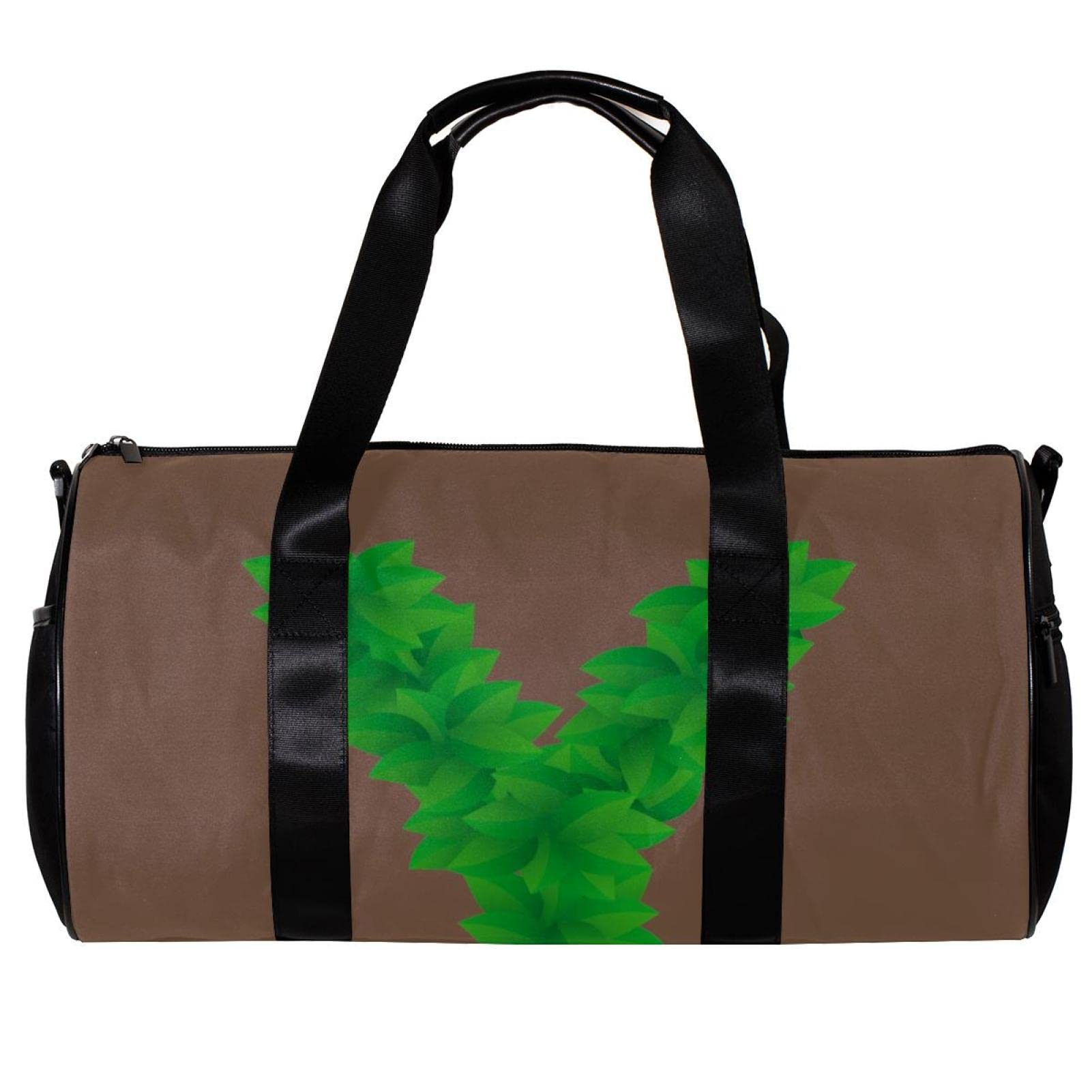 Premium Gym Duffle Bag for Men & Women - Water-Resistant Overnight Weekender Carry On Travel Bag with Leaf Pattern & Letter Y Design in Light Brown - Perfect for Workouts, Travel, and Weekend Getaways