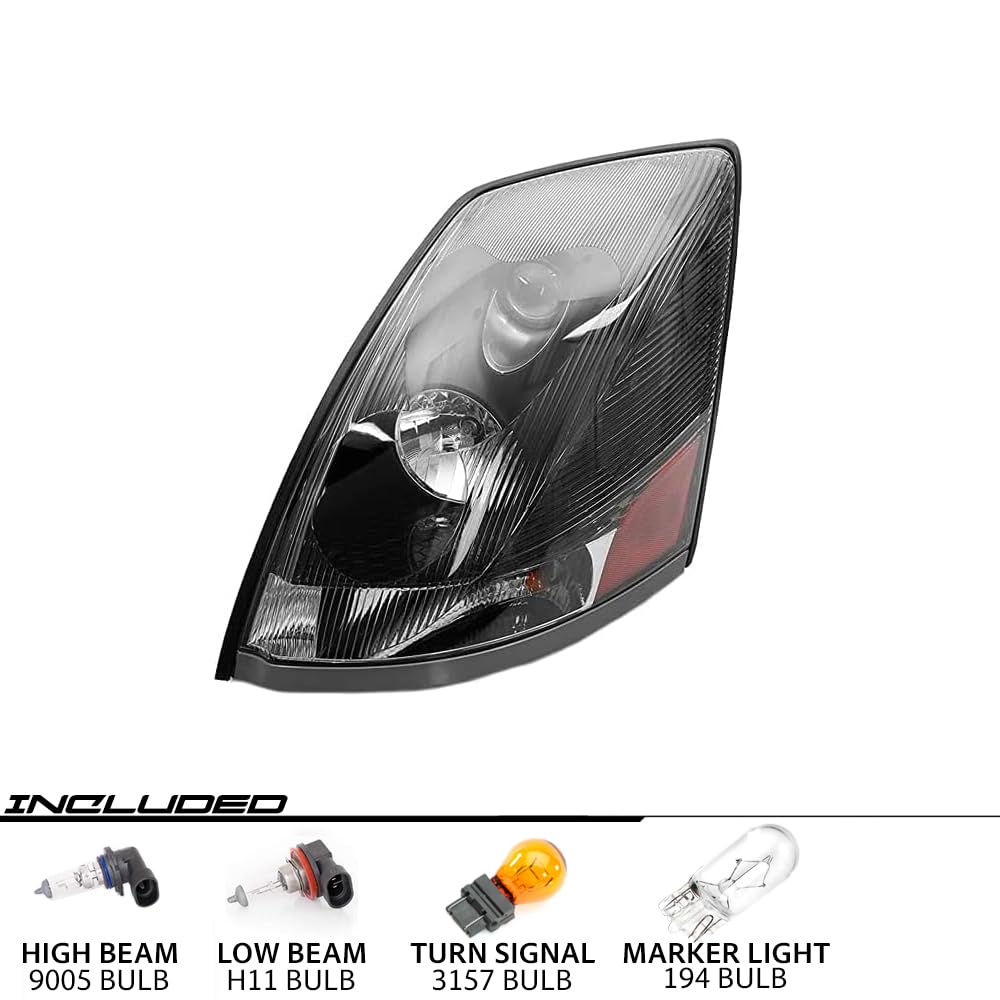 Volvo VNL VNM Semi Truck Headlights (2004-2018) - Black Bezel Replacement for Night Driving