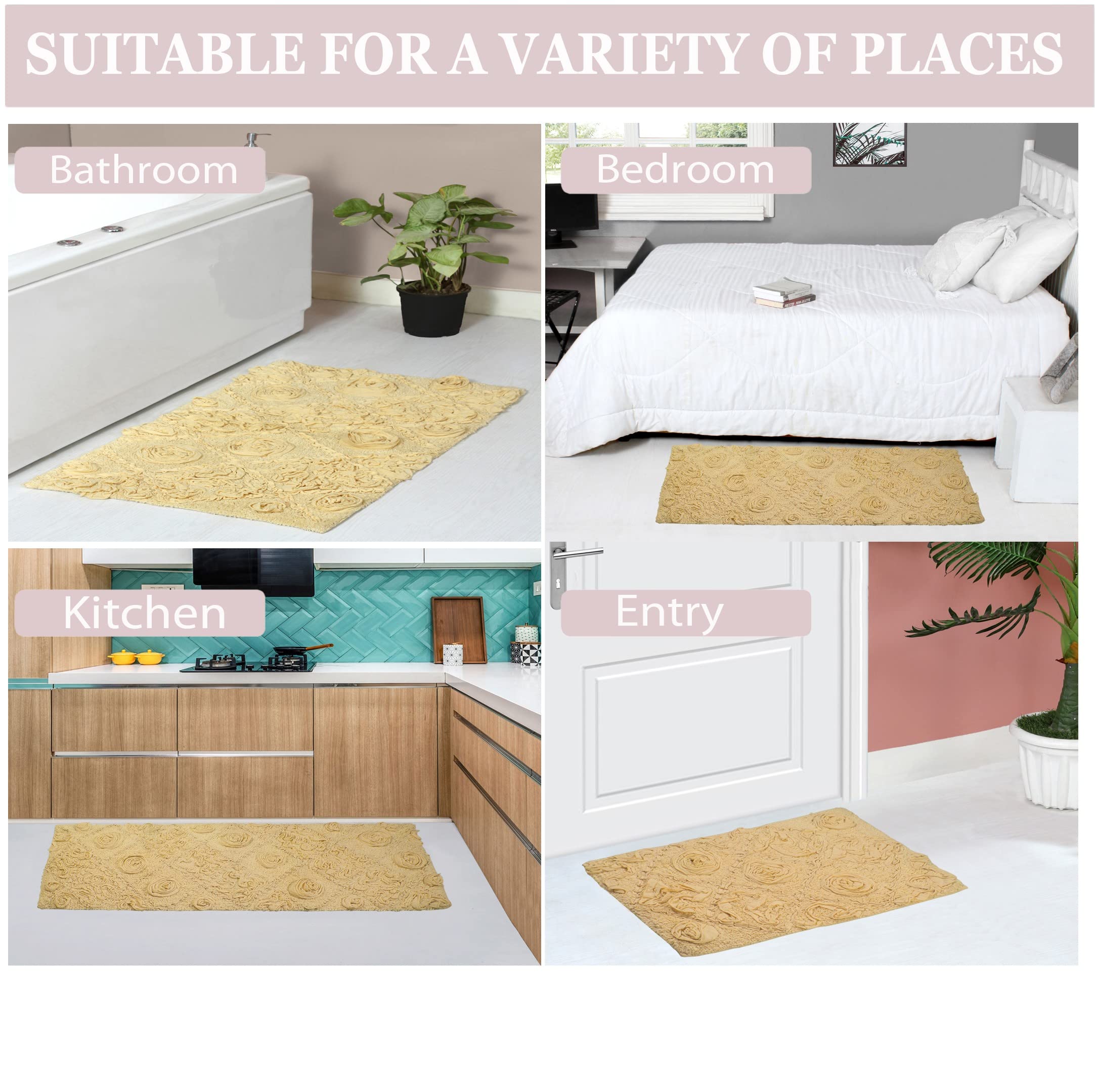 Home Weavers Modesto 100% Cotton Bath Rug Set - Ultra Soft & Absorbent Non-Slip Bathroom Mat - Washable 17