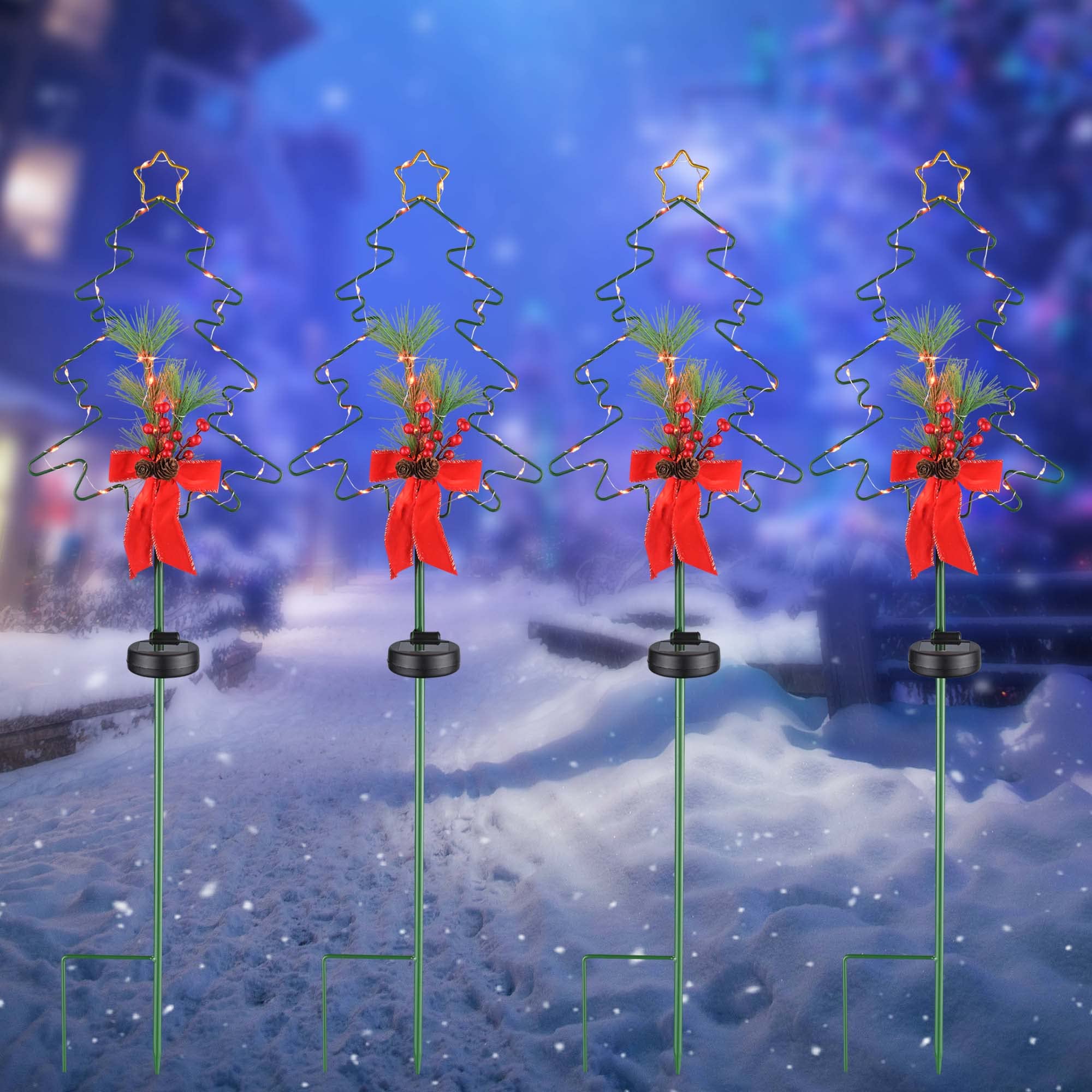 Yescom 4 Pack Solar Red Berries Tree Stake Lights - Waterproof Outdoor Solar Pathway Lights for Garden, Patio, Christmas Decor - Perfect for Holiday Lighting, Landscape Accents and Nighttime Ambiance