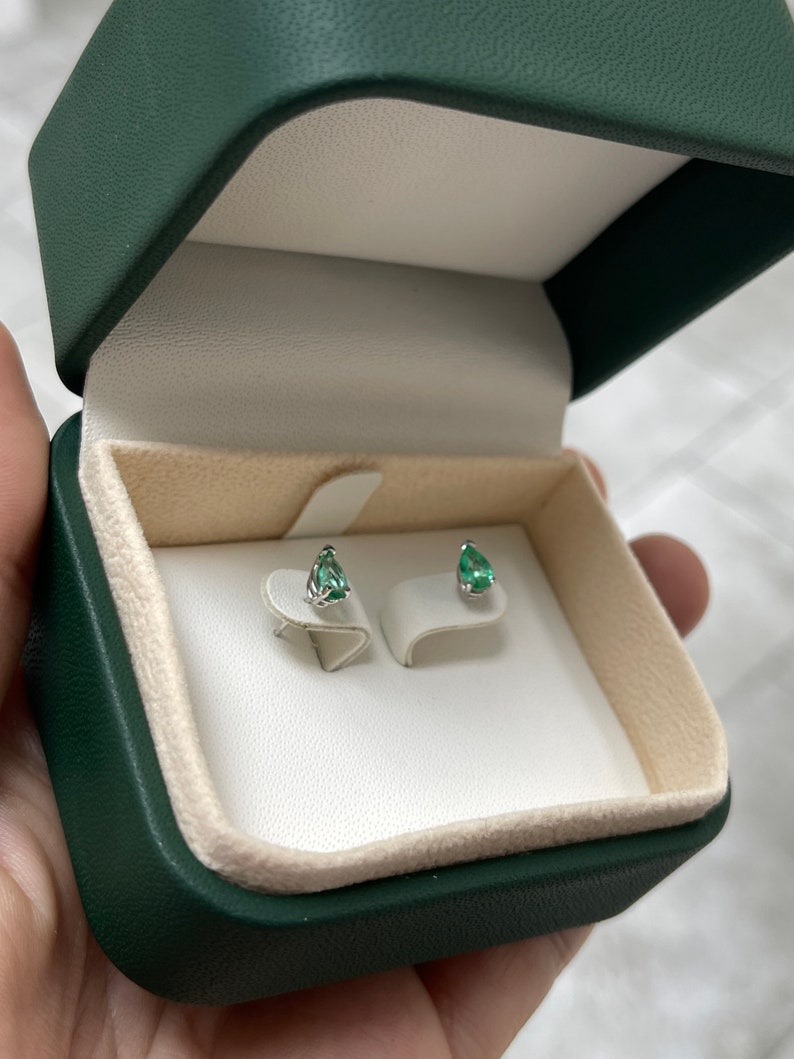0.70tcw 14K White Gold Pear Cut Emerald Stud Earrings - Light Spring Green Gemstone, 3-Prong Setting for Secure Wear - Perfect for Weddings, Parties & Everyday Elegance