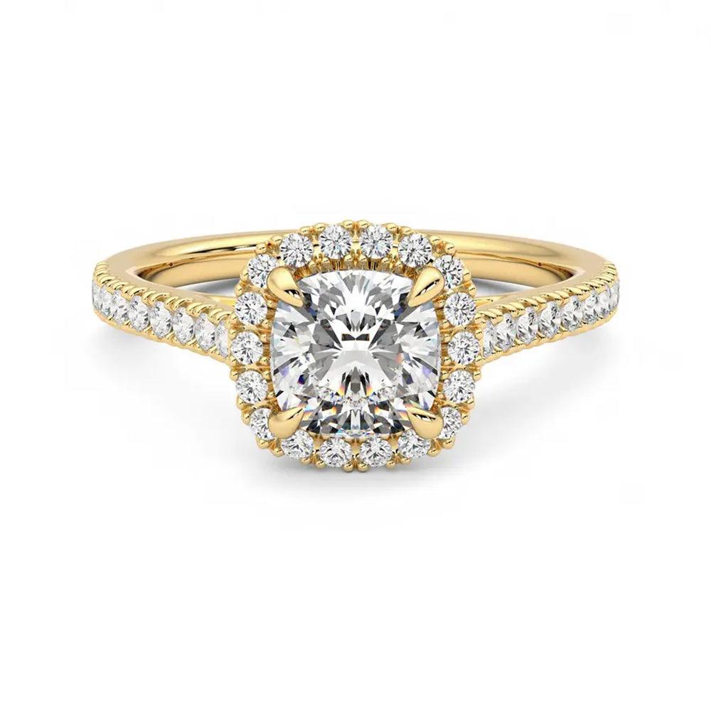 Exquisite Cushion Cut Halo Moissanite Engagement Ring with Hidden Anniversary Stone - Perfect for Proposals, Weddings & Anniversaries