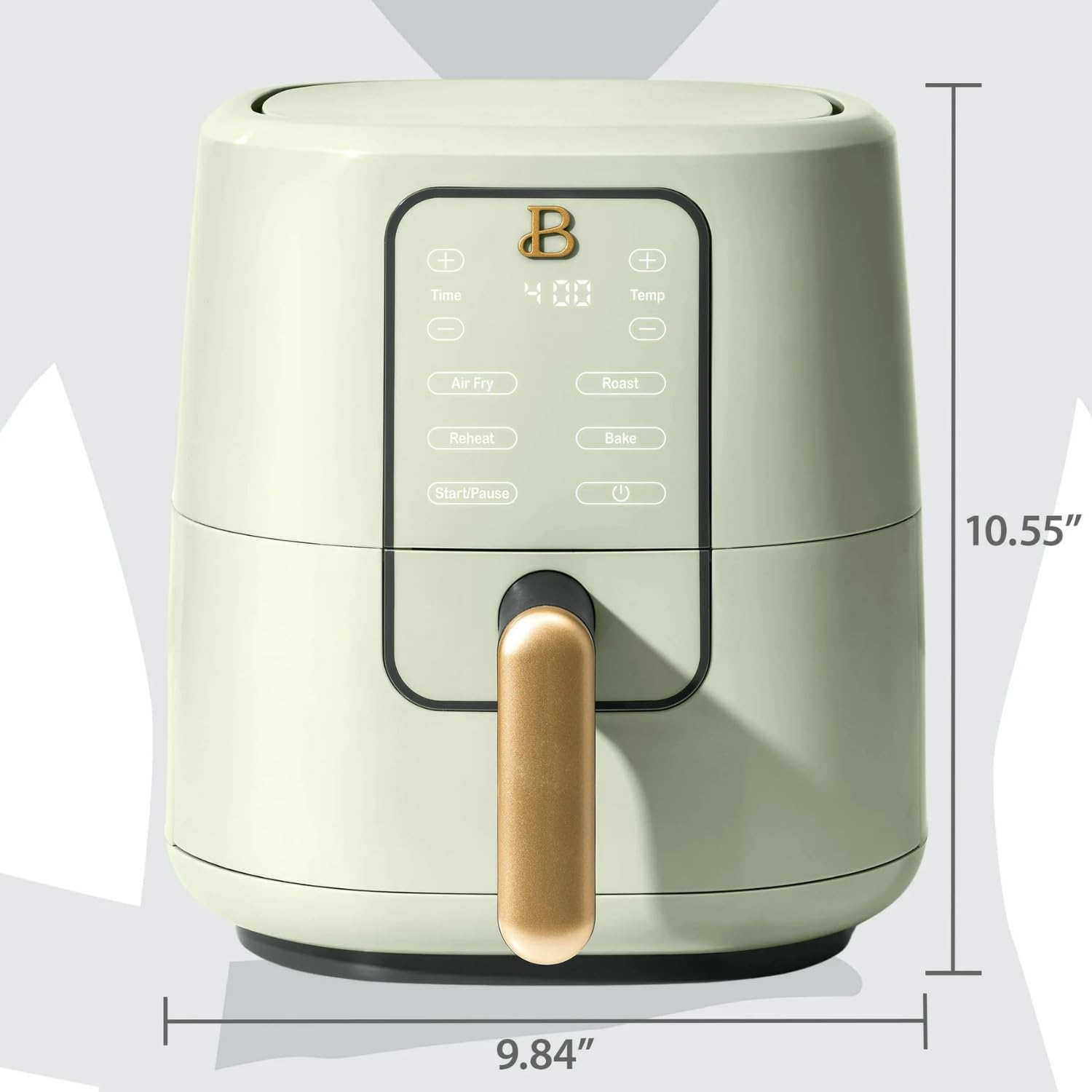 Drew Barrymore 3-Quart Digital Air Fryer with TurboCrisp Technology - 4 Presets, 170°F-400°F Temperature Range, Non-Stick & Dishwasher Safe Basket - 1200W Compact Airfryer for Healthy Cooking (Sage Green) - Perfect for Frying, Baking, Roasting & Reheating Family Meals