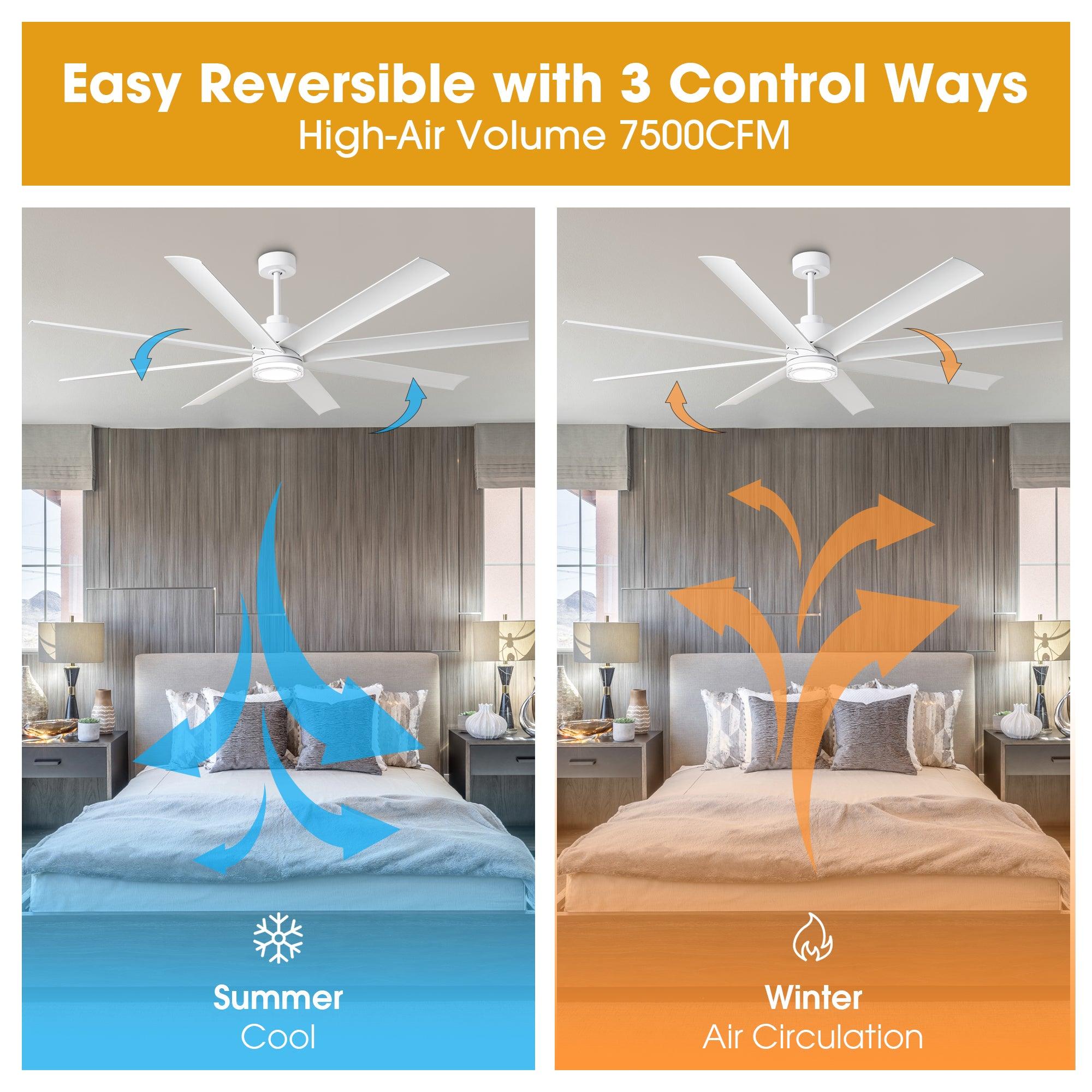 72 Inch Modern Smart Ceiling Fan with LED Light and Downrod Mount - Perfect for Living Room, Bedroom, and Office Cooling & Lighting