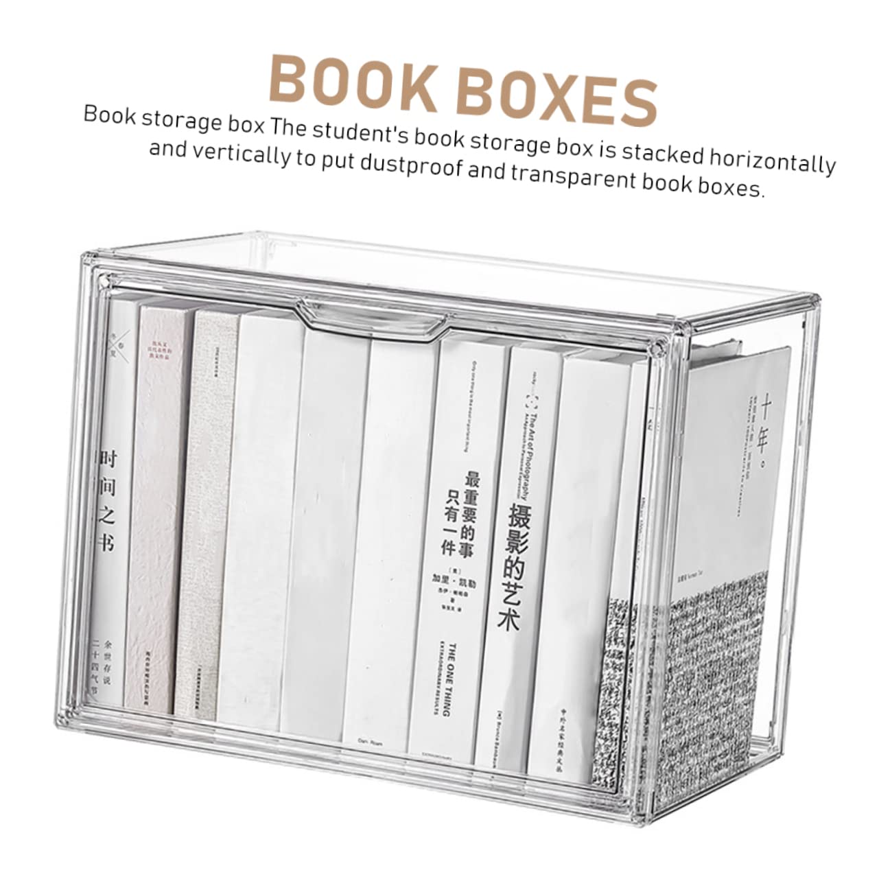 Tofficu Clear Acrylic Book Storage Box - Stackable Textbook Holder for Bedroom, Office & Student Dorm - Organize Books, Magazines & Sundries - Perfect for Home, School & Office Organization