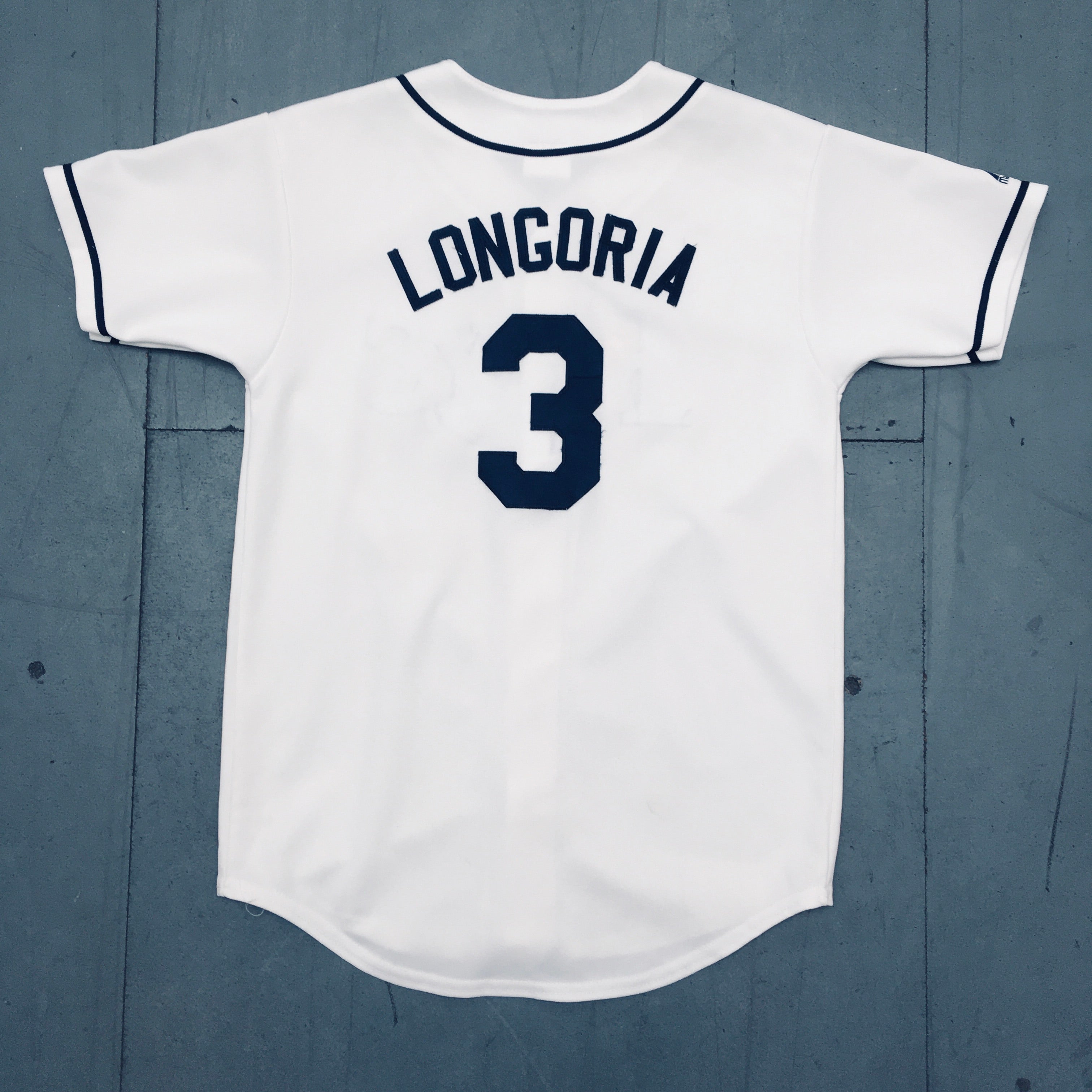 Evan Longoria 2008 Tampa Bay Rays White Majestic Stitched Baseball Jersey Size S - Authentic MLB Replica Jersey for Fans & Collectors - Perfect for Games, Events, and Sports Memorabilia Display