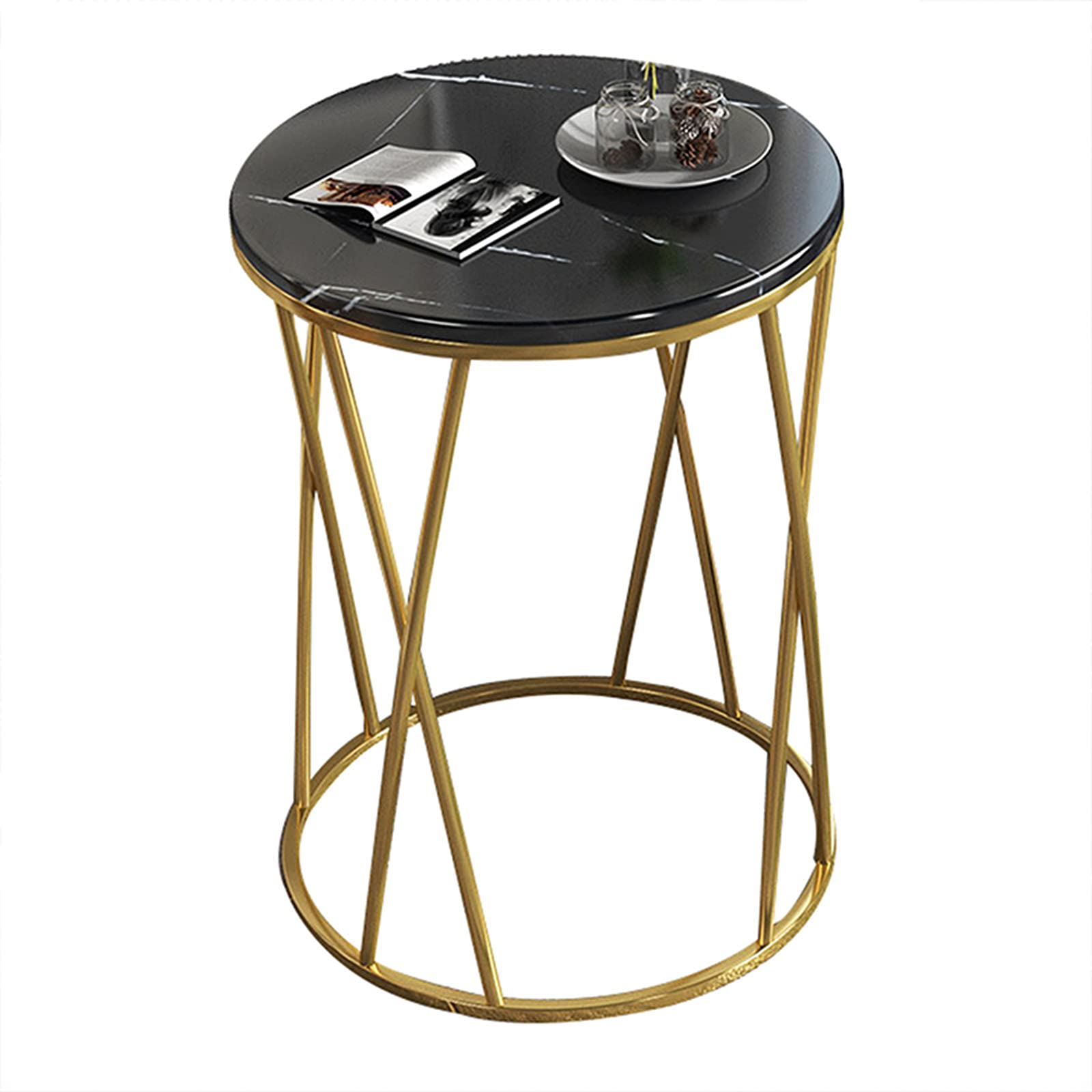 NNBD Round Side Table with Marble Texture - White/Black Snack & Coffee End Table for Living Room, Bedroom, Patio or Office - Perfect for Small Spaces & Home Decor