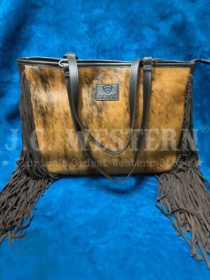Ariat Women's Scarlett Wide Tote Bag with Calf Hair Fringe in Brown - Stylish Leather Handbag for Work, Travel & Everyday Use