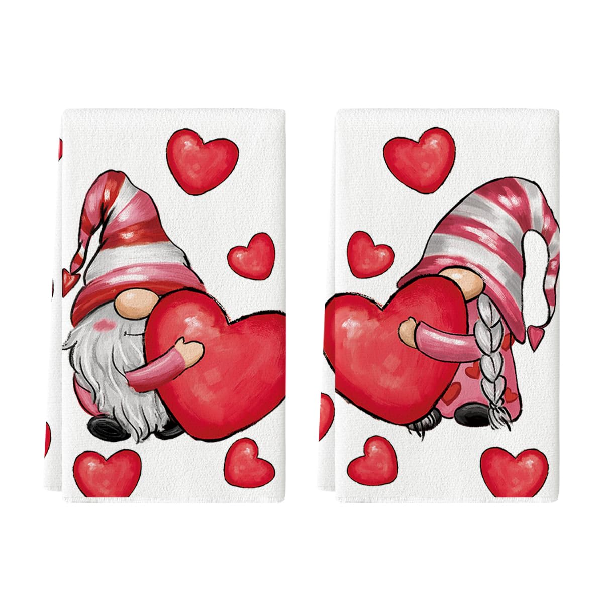 Artoid Mode Valentine's Day Gnome Kitchen Towels Set of 2 - 18x26 Inch Absorbent Dish Cloths for Seasonal Decor, Gifts & Holiday Kitchen Use