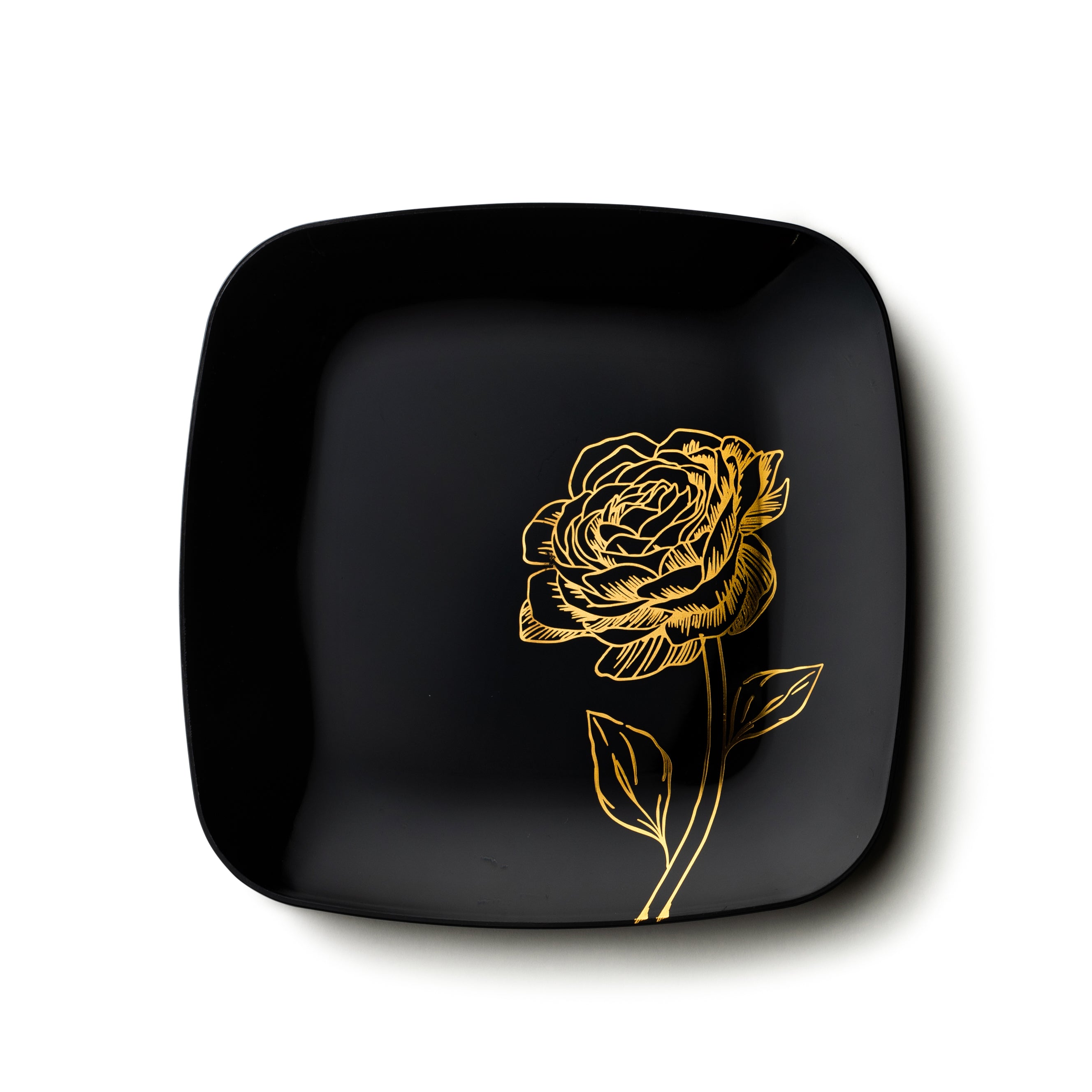 32-Piece Black & Gold Square Plastic Dinnerware Set - 16 Place Settings - Shatterproof Party Plates & Cups - Perfect for Weddings, BBQs, and Outdoor Events