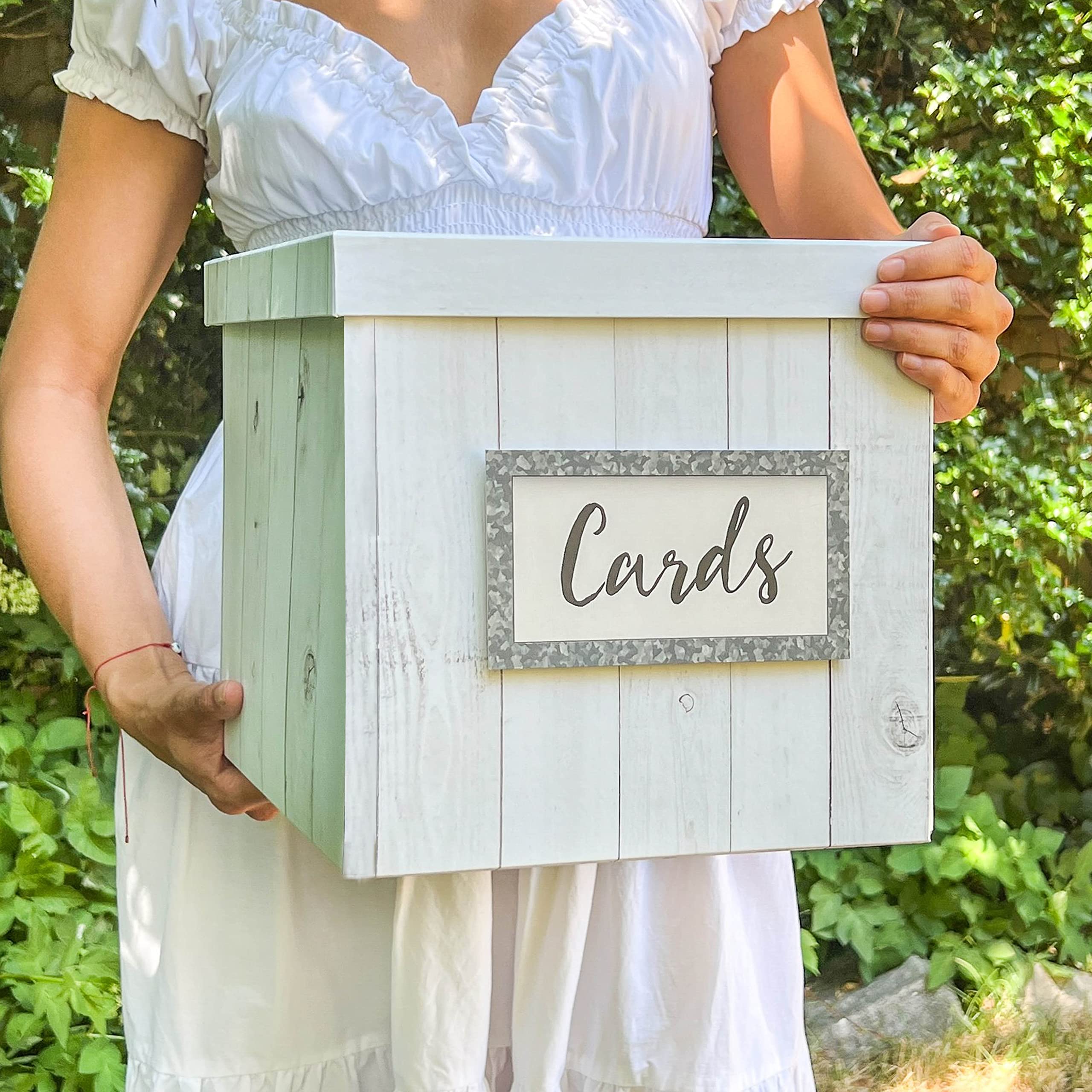Kate Aspen White Rustic Wood Wedding Card Box & Money Gift Holder - Farmhouse Decor for Wedding Reception, Bridal Shower, Birthday Party - Unique Rustic Home Decor for Special Events