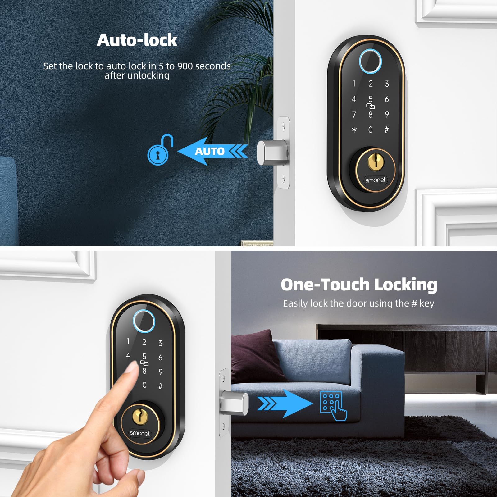 Smart Keyless Entry Door Lock - Fingerprint, Touchscreen Keypad, Bluetooth & Alexa Compatible Biometric Digital Deadbolt for Home & Hotel Security | Easy Installation & Remote Access