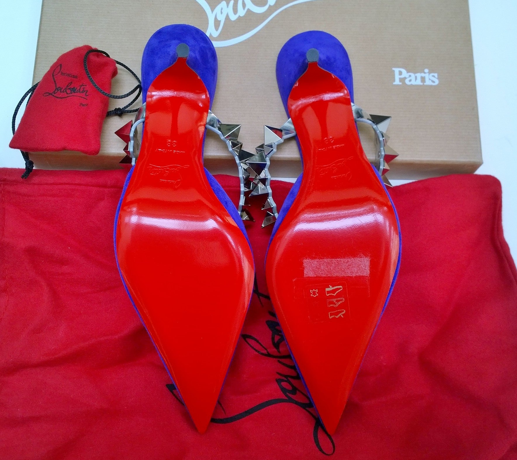 Christian Louboutin Planet Choc Violet Suede 85mm Heels - Women's Luxury High Heels with Silver Spikes & Slide Design | Perfect for Evening Parties, Date Nights & Special Occasions