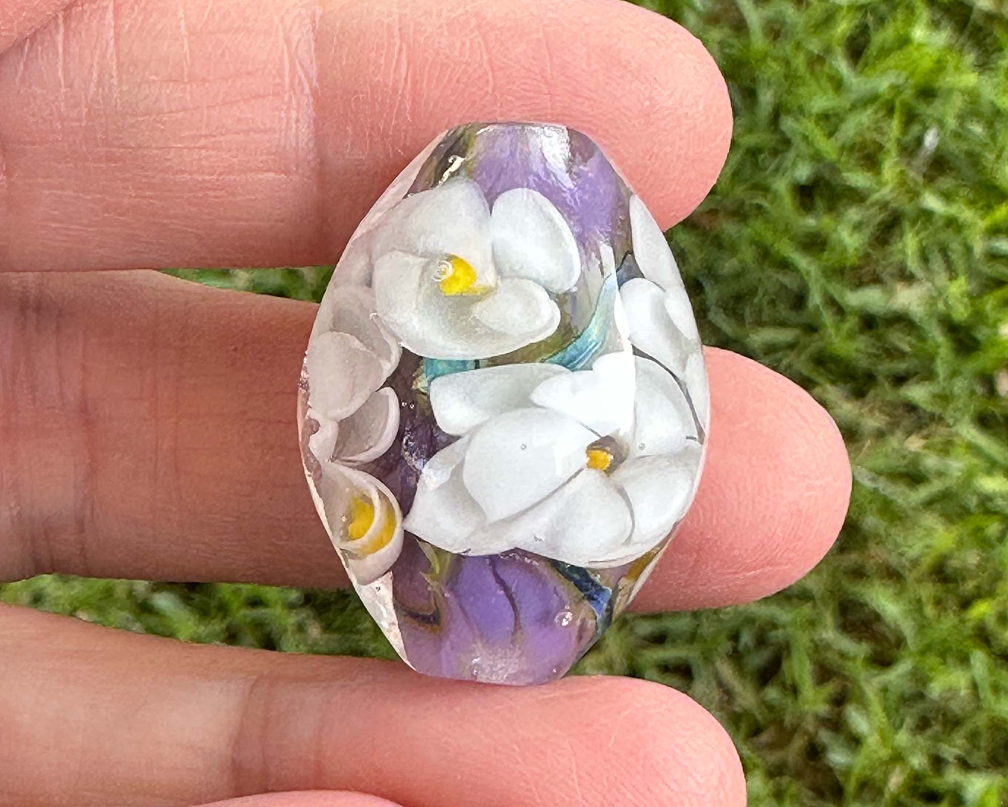 White Lavender Floral Lampwork Glass Focal Bead for Jewelry Making - DIY Necklace, Bracelet & Craft Projects - Handmade Artisan Bead for Boho Style Accessories