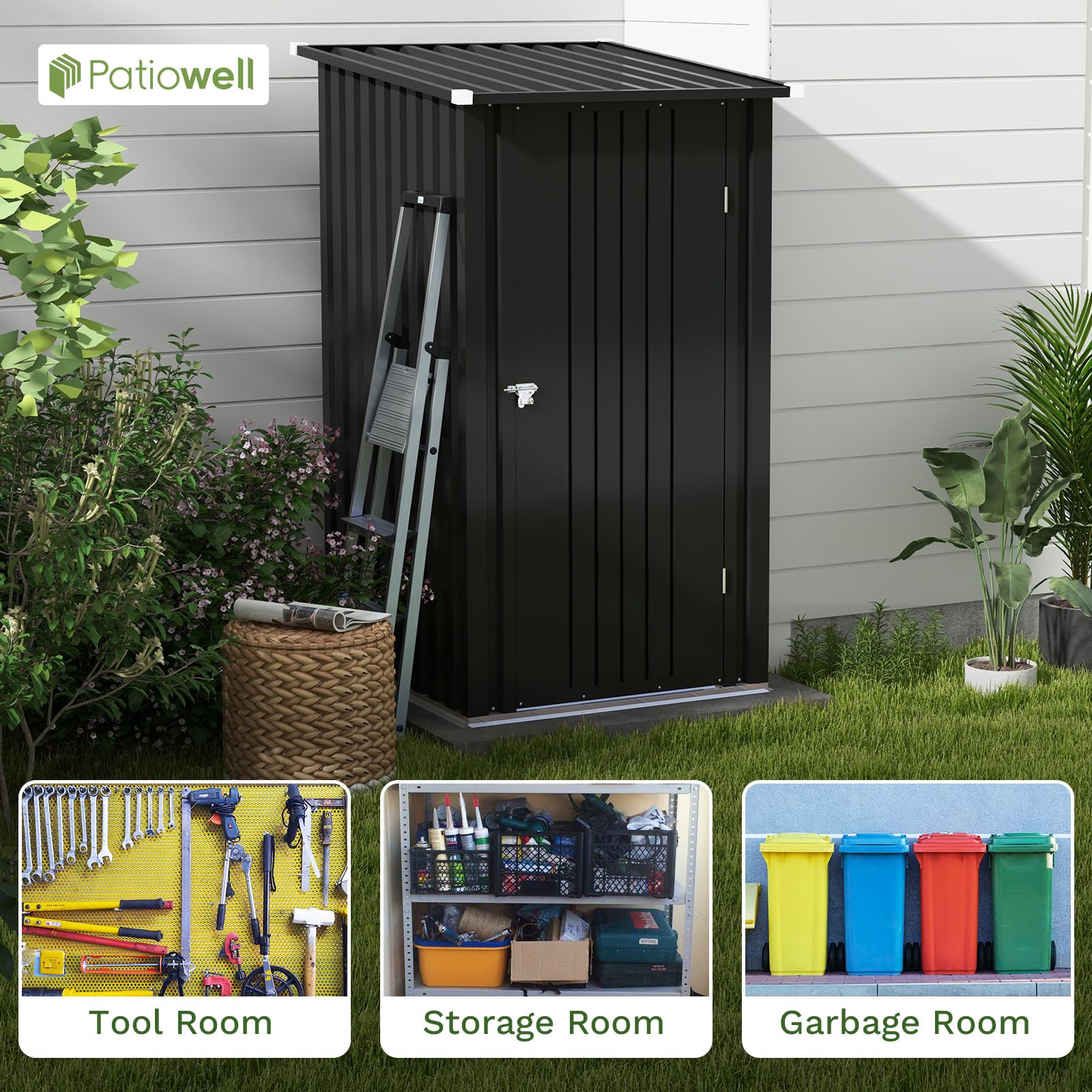 **Patiowell 3x3 FT Outdoor Storage Shed - Small Garden Tool Shed with Sloping Roof & Lockable Door - Perfect for Backyard, Patio, Lawn & Garage Organization**
