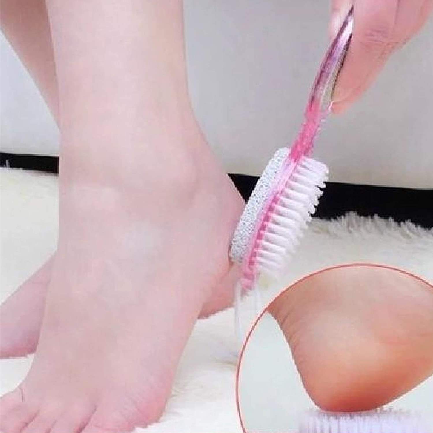 CHESHTA 4-in-1 Foot Care Brush with Pumice Stone - Dead Skin Remover, Callus Scrubber & Foot Polisher Tool - Multicolor Plastic Pedicure Kit for Soft Smooth Feet - Perfect for Home Spa & Pedicure Care