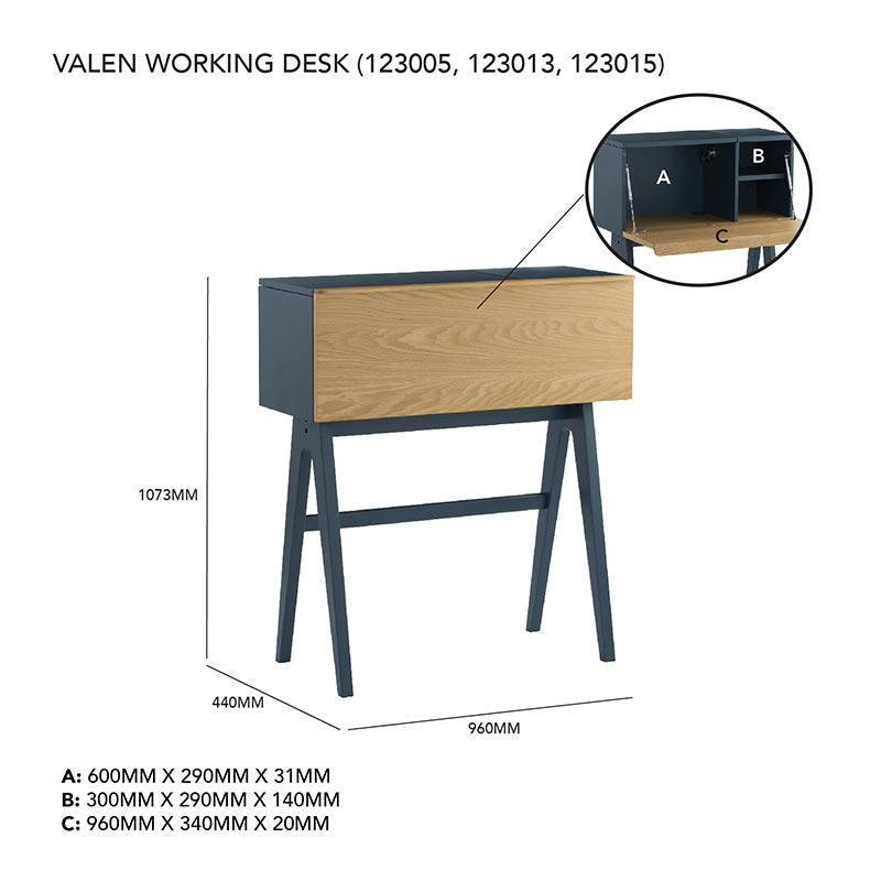 VALEN Study Desk 96cm Blue Space & Oak - Perfect for Home Office, Student Study & Small Space Workstation