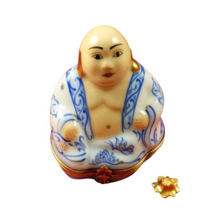 Lucky Buddha Limoges Porcelain Figurine - Handcrafted Collectible Statue for Home Decor, Meditation & Feng Shui - Perfect Gift for Buddha Lovers & Spiritual Enthusiasts