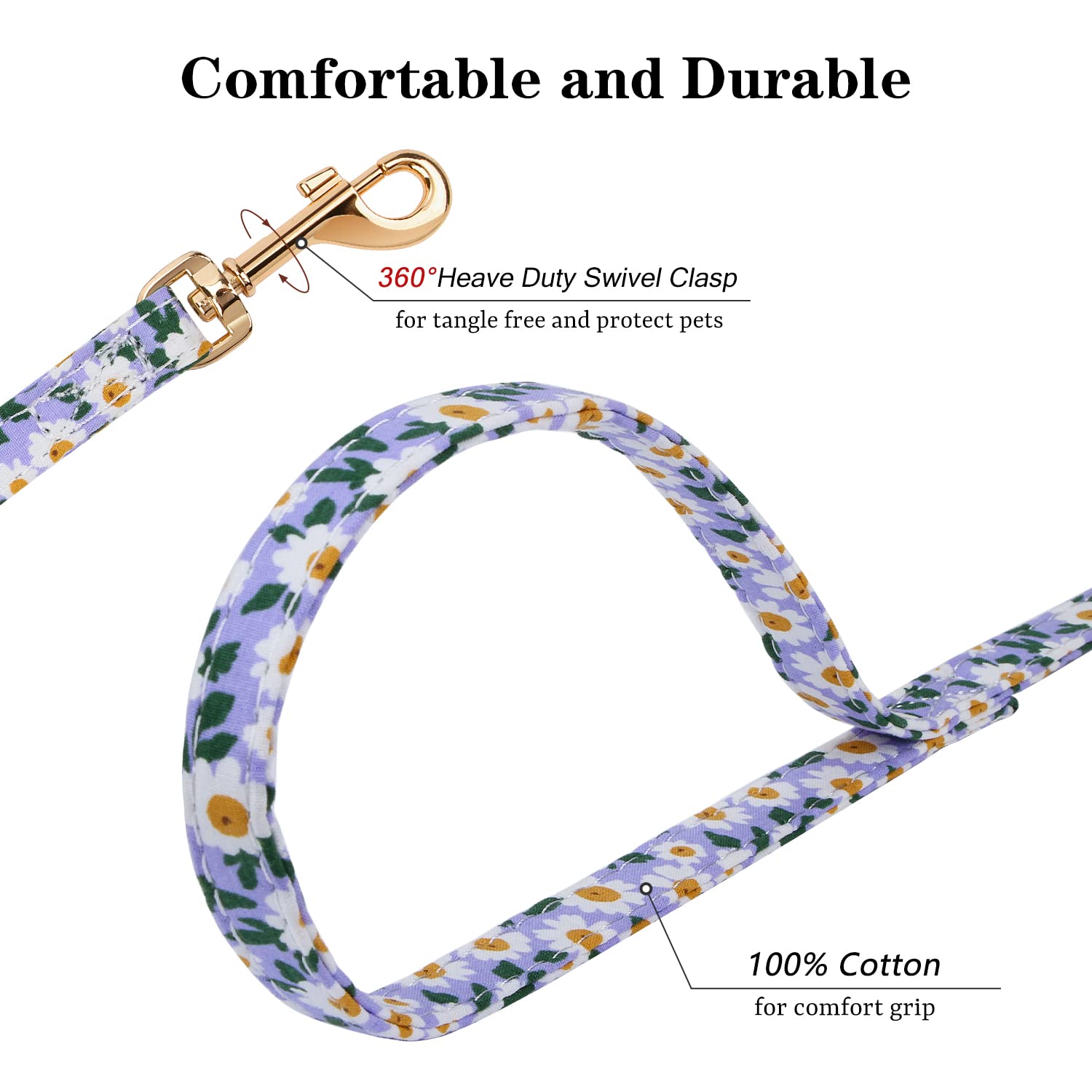 No Pull Floral Dog Harness - Lightweight Adjustable Pet Harness with Leash Set for Small & Medium Dogs | Soft Comfortable Puppy Vest | Perfect for Walking, Training & Outdoor Adventures (M, Purple Daisy)