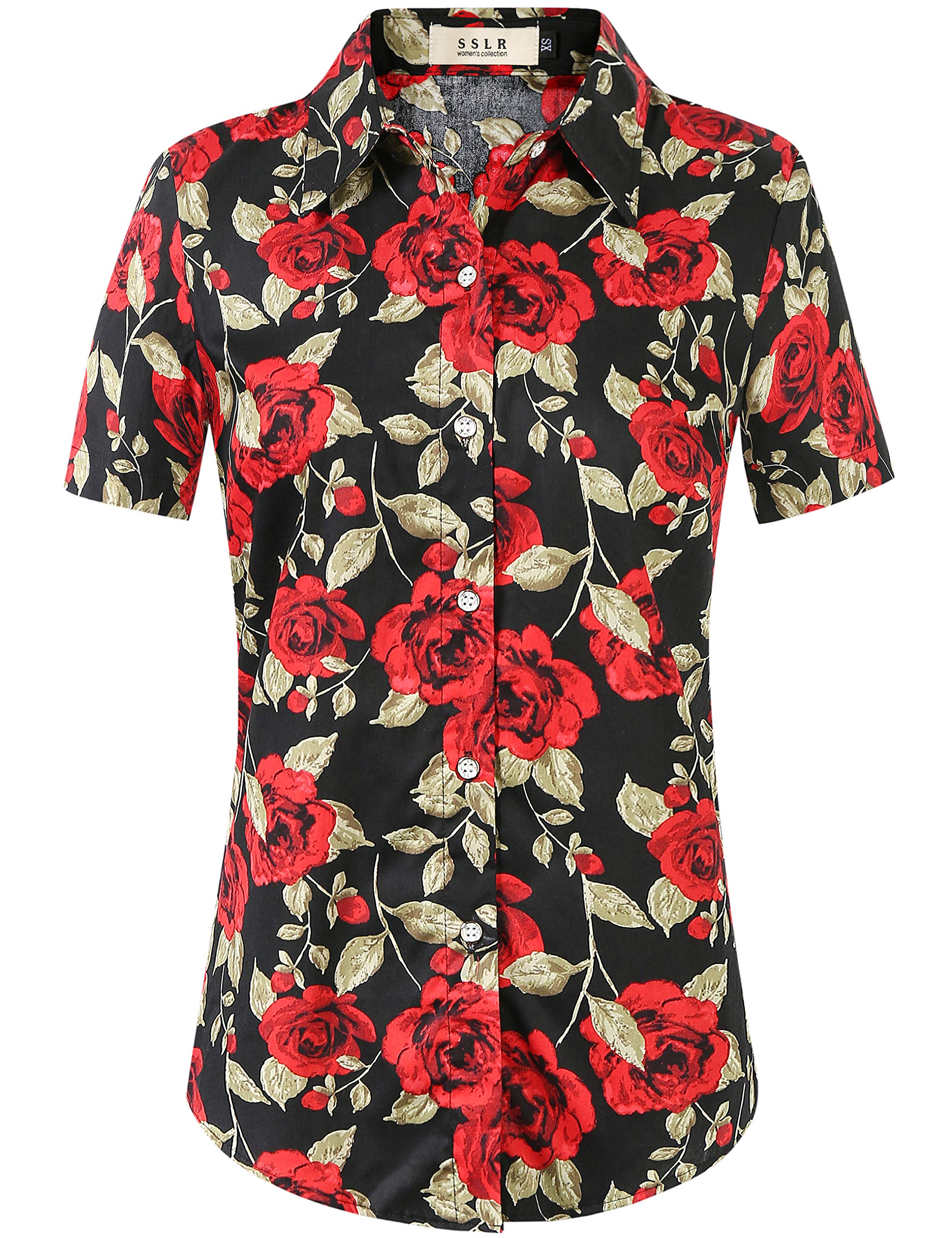SSLR Women's Hawaiian Shirts - Short Sleeve Casual Button Down Blouses for Women | Beach Vacation, Summer Party & Tropical Outfit