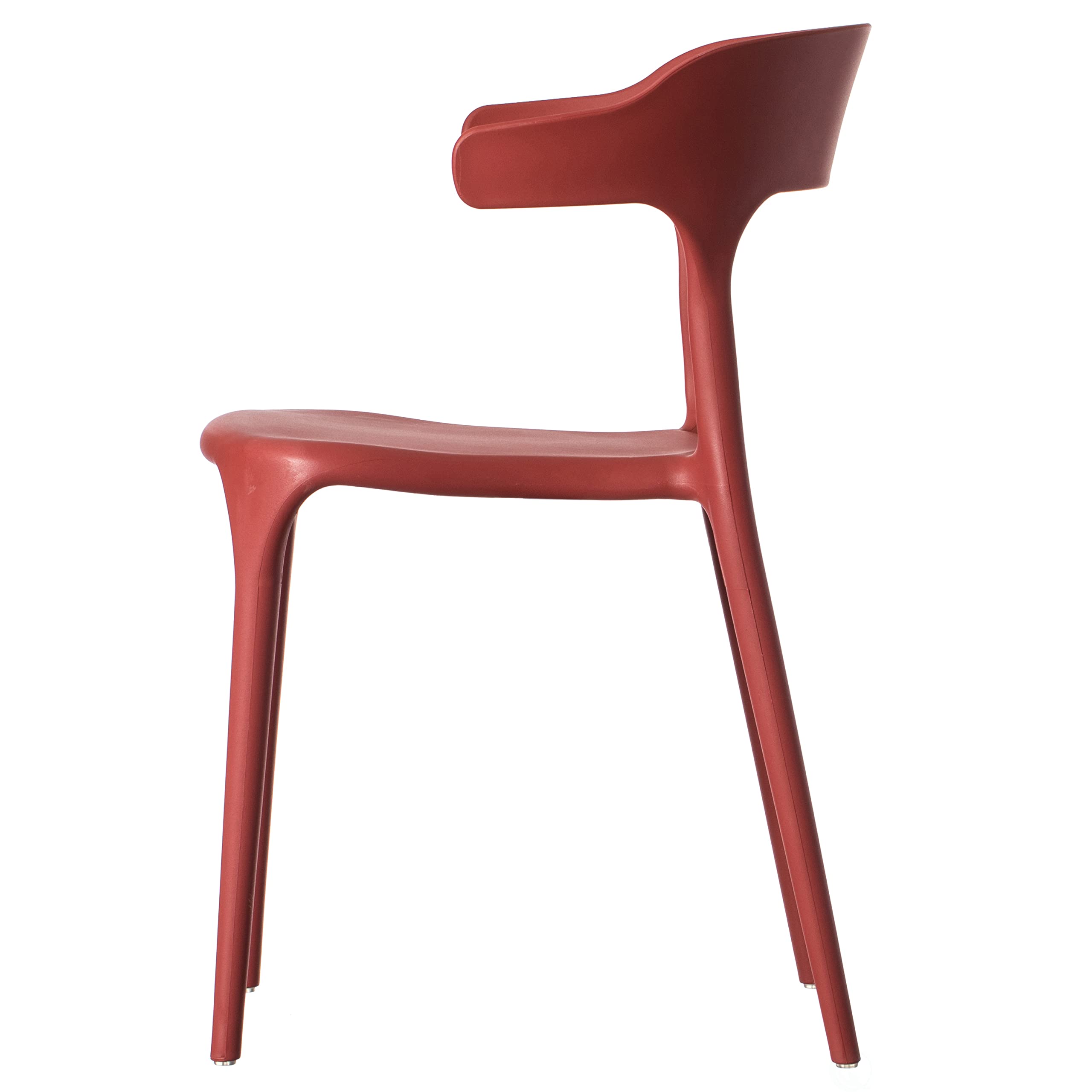 Fabulaxe 4-Piece Red Plastic Outdoor Dining Chairs Set - Modern U-Shaped Back Design for Patio, Garden, Poolside & Backyard Relaxation