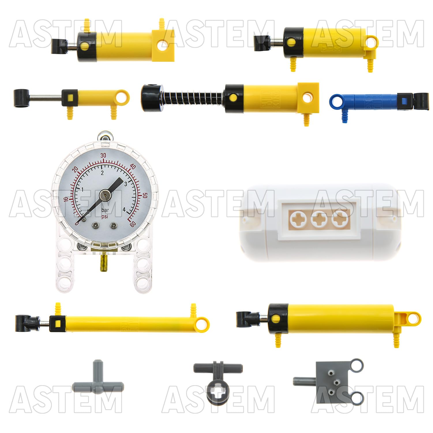 21pcs Lego-Compatible Pneumatic Technic Parts Kit - Air Pump, Cylinders, Pressure Rod, Switch, Piston Hose & Linear Actuator for MOC Building & STEM Education Projects