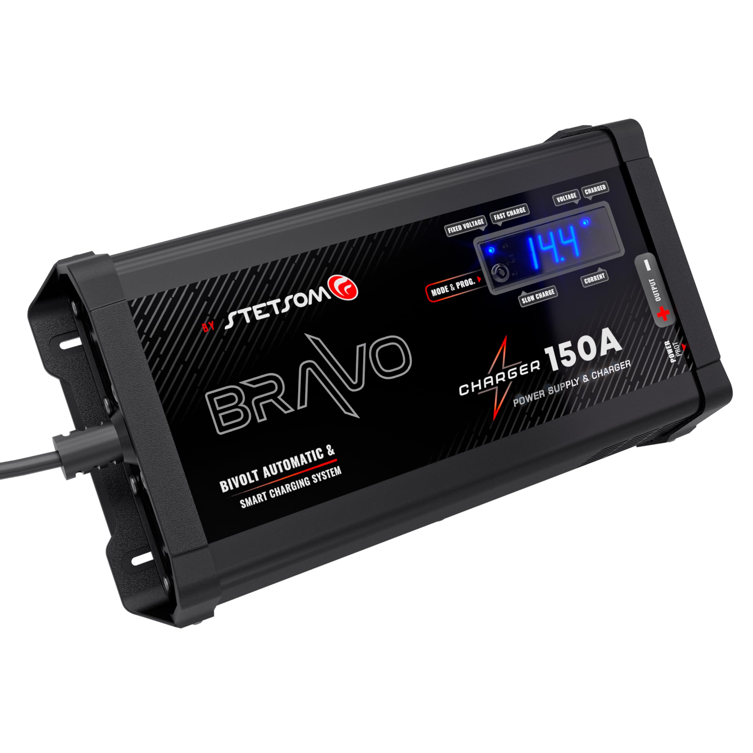 Stetsom Bravo 150A PRO Bivolt Smart Battery Charger - 127V/220V AC Car Audio Power Supply with Fixed/Slow/Fast Charge Modes - Perfect for Car Audio Systems, Marine Batteries & RV Power Maintenance