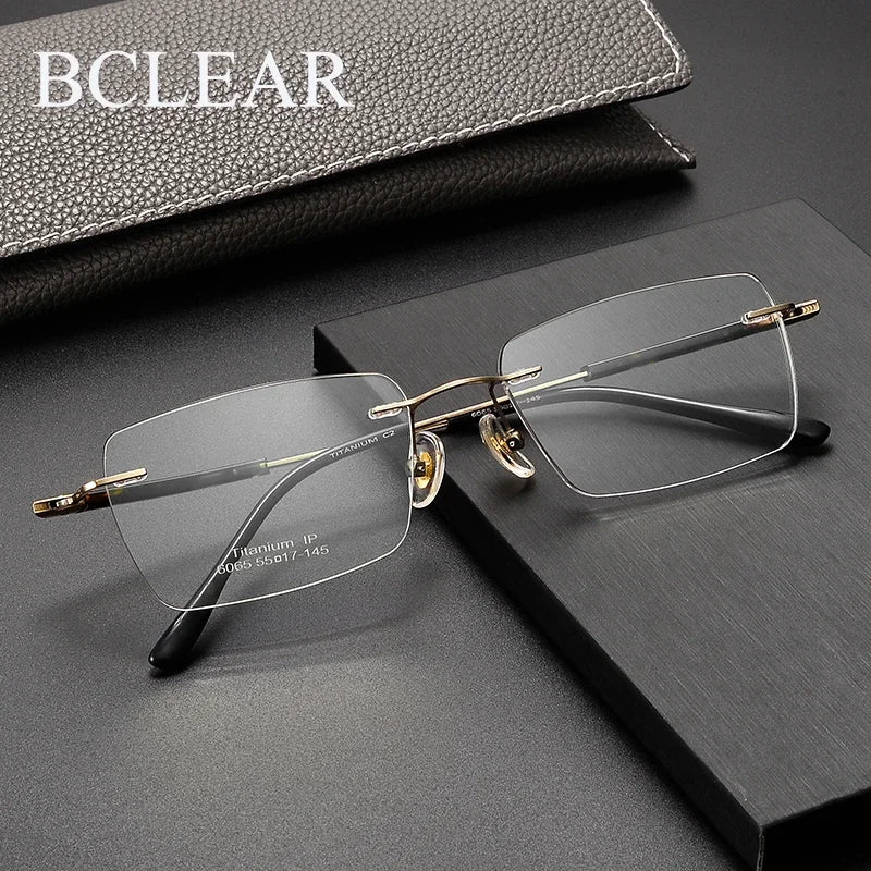 Bclear Unisex Rimless Square Titanium Eyeglasses Frame - Lightweight & Durable Titanium Glasses for Men & Women - Perfect for Reading, Driving & Everyday Use