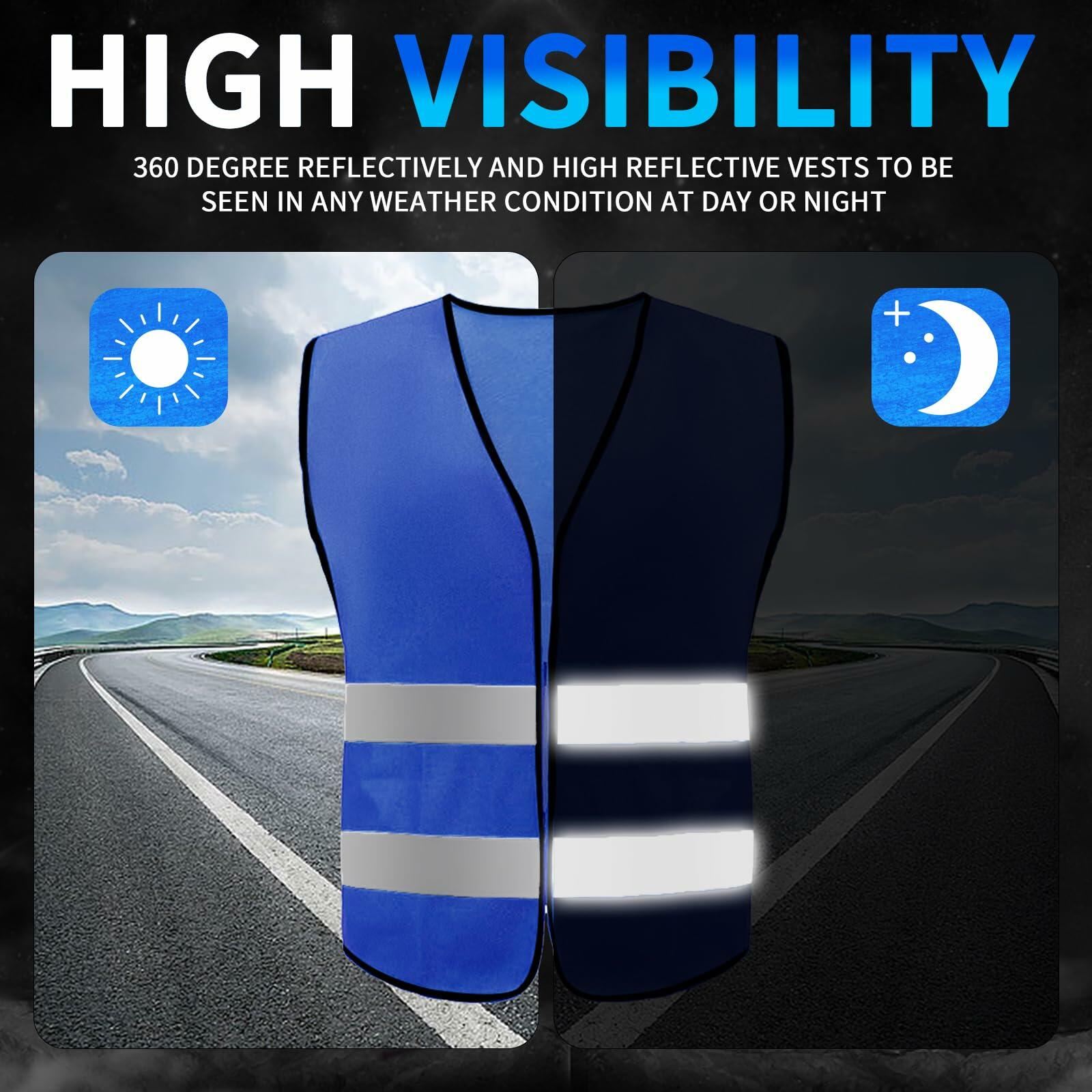 15 Pcs High Visibility Safety Vests with Reflective Strips - ANSI Certified Work Safety Gear for Construction, Road Workers & Night Running (Blue)
