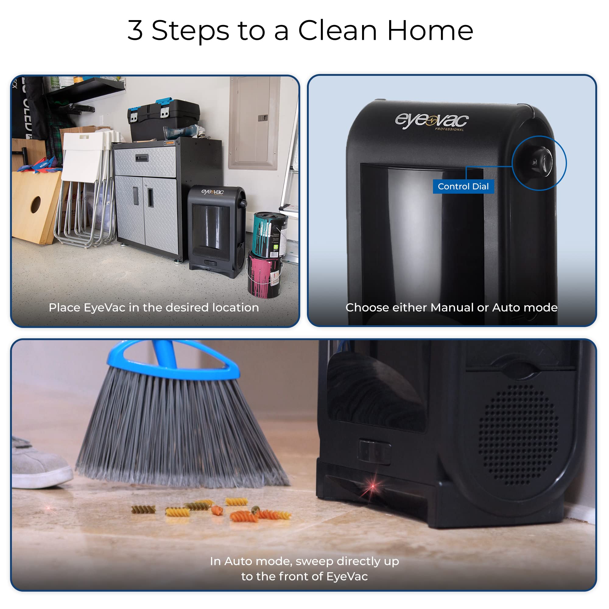 EyeVac Pro Touchless Automatic Dustpan Vacuum - Ultra Fast & Powerful 1400W Corded Canister Vacuum for Pet Hair, Food, Dirt - Bagless with Smart Sensors - Perfect for Salon, Kitchen & Home Cleaning (Black)
