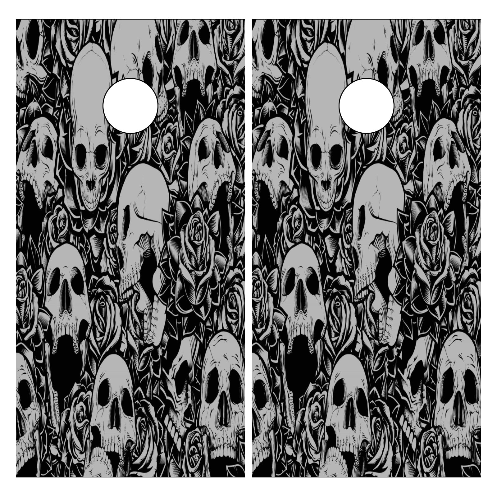 Black White Skull Rose Rock Pattern Cornhole Board Vinyl Wrap Decal - 2ft x 4ft (2 Pack) - Waterproof Sticker Cover for Cornhole Game Boards & Bags - Perfect for Tailgating, Backyard Parties & Outdoor Games
