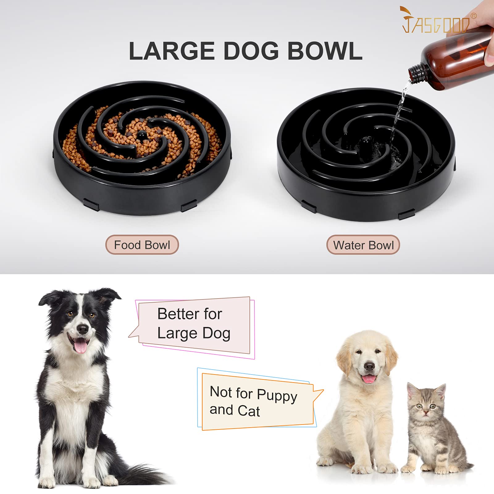 JASGOOD Slow Feeder Dog Bowl for Large & Medium Dogs - Anti-Gulping Pet Food Bowl to Prevent Bloating & Choking - Healthy Design for Fast Eaters - Perfect for Mealtime Safety & Portion Control
