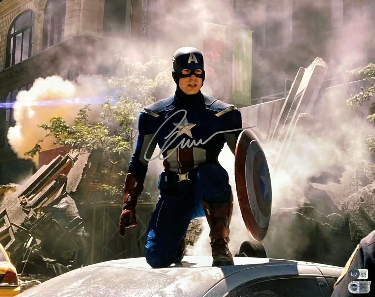 Chris Evans Autographed 16x20 Captain America Kneeling Photo with BAS COA - Perfect for Marvel Fans, Collectors & Home Theater Decor